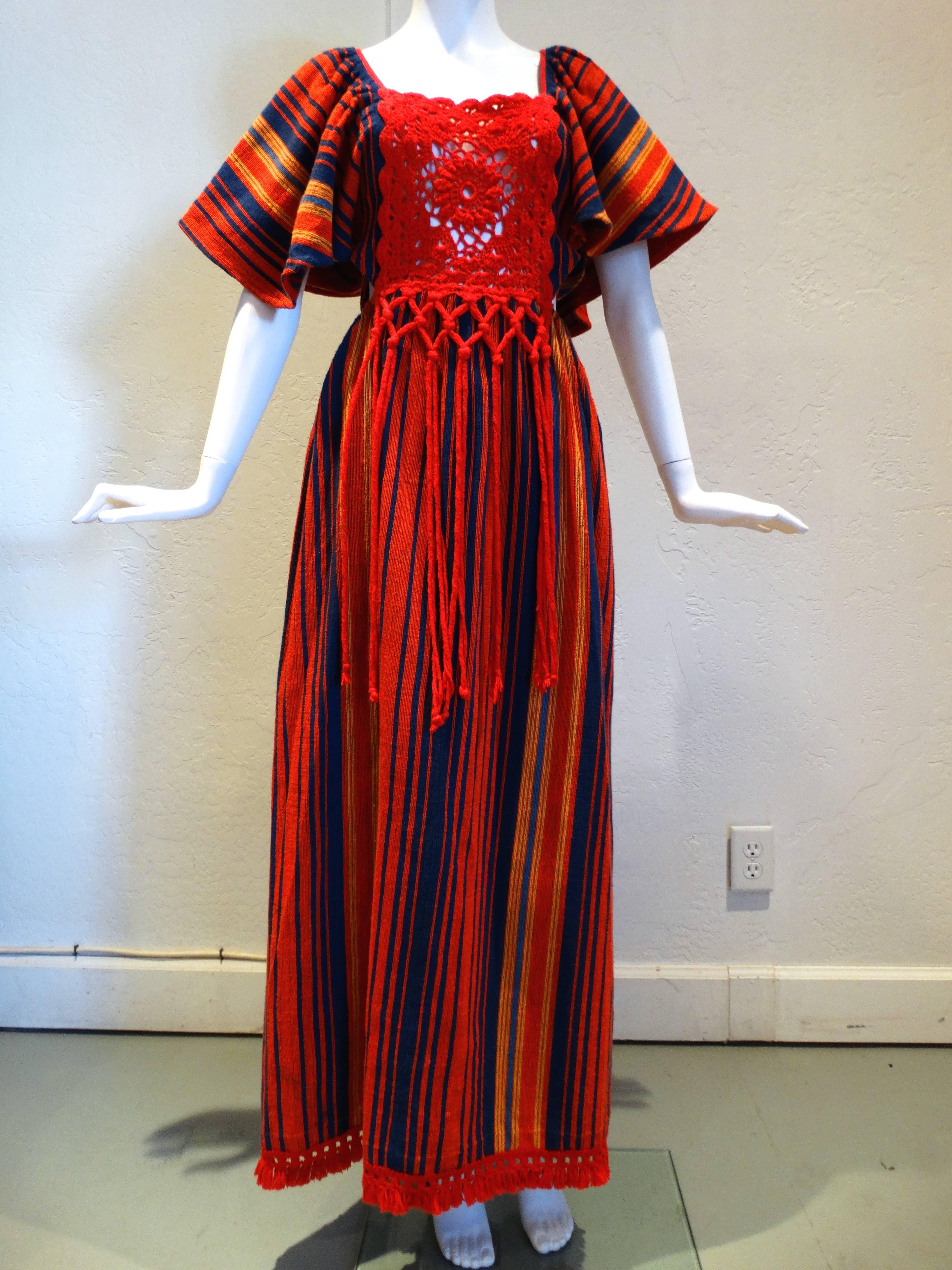 1970s Rikma Bohemian Crochet W/Fringe Maxi Dress In Excellent Condition In Scottsdale, AZ
