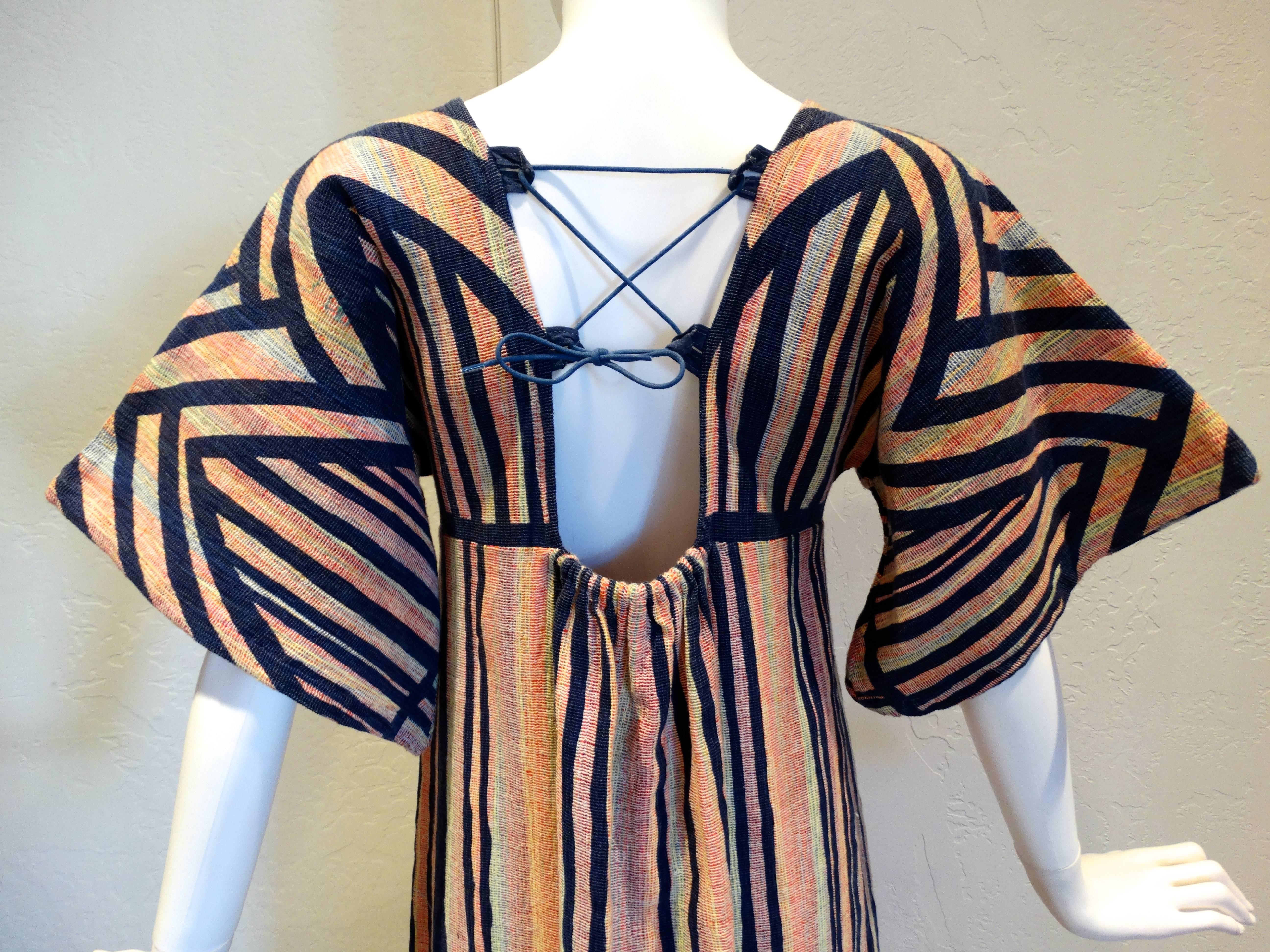 Women's 1970s Rikma Bohemian Maxi Dress W/Glass Beads 