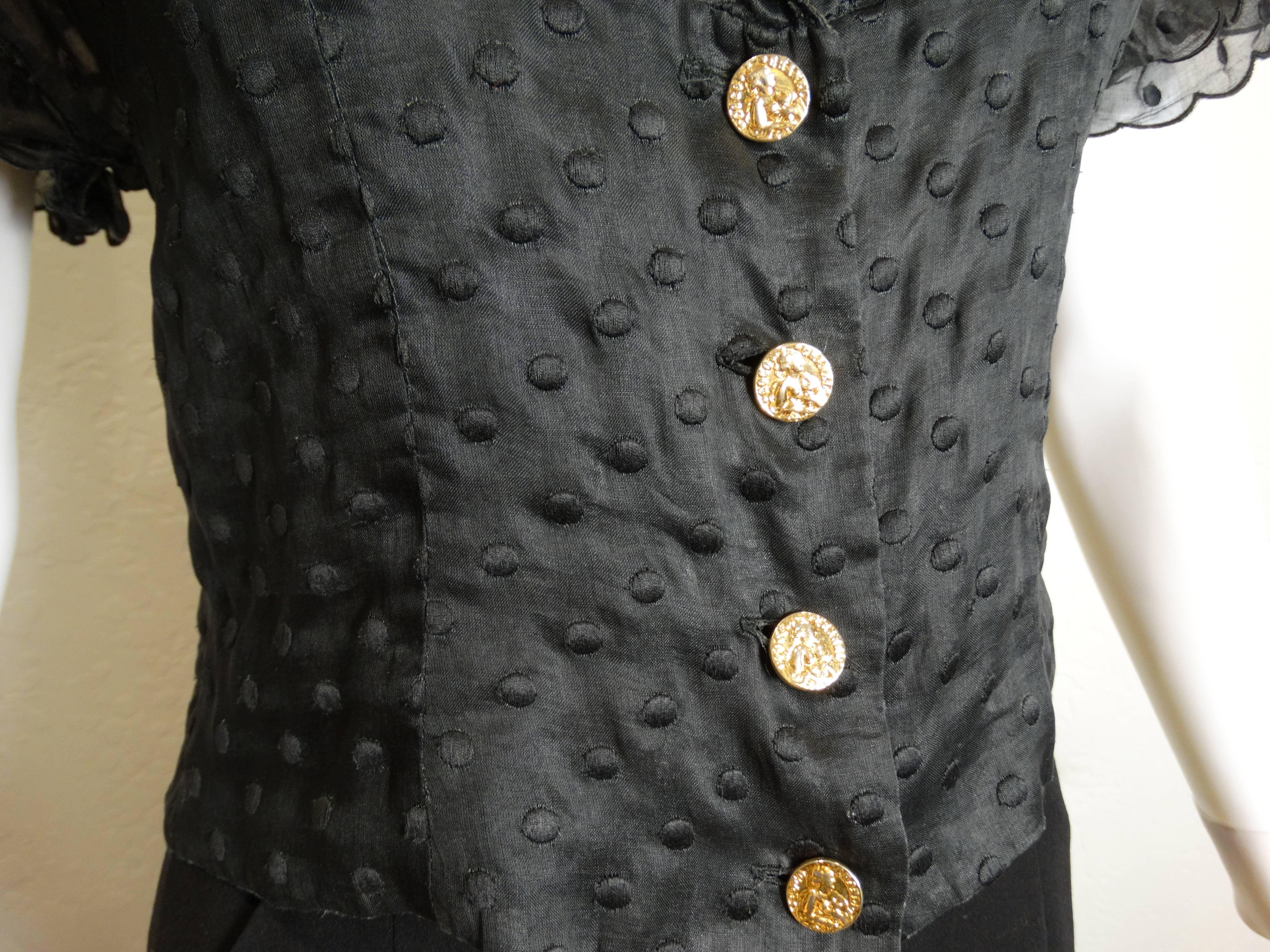 Black 1980s Mademoiselle Coco Chanel Blouse