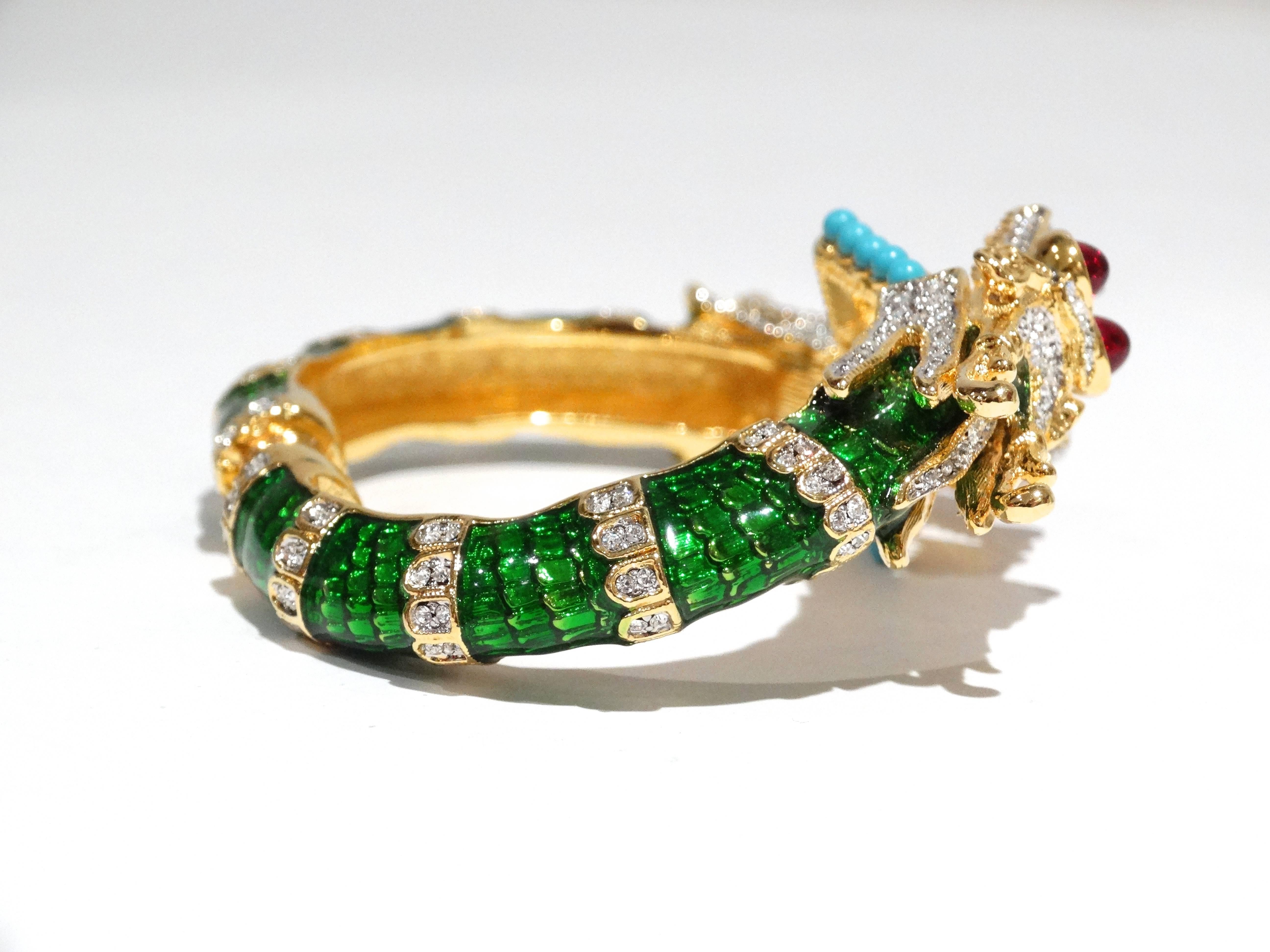 Limited Year of the Dragon Bracelet circa 1980's is certified a limited edition original by Kenneth Jay Lane. This piece is 12/500 . Details: From the Kenneth Jay Lane Couture collection. This absolutely fabulous bracelet is a bestseller! 