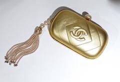 1980s Gold Chanel Clutch with Pearl Tassel