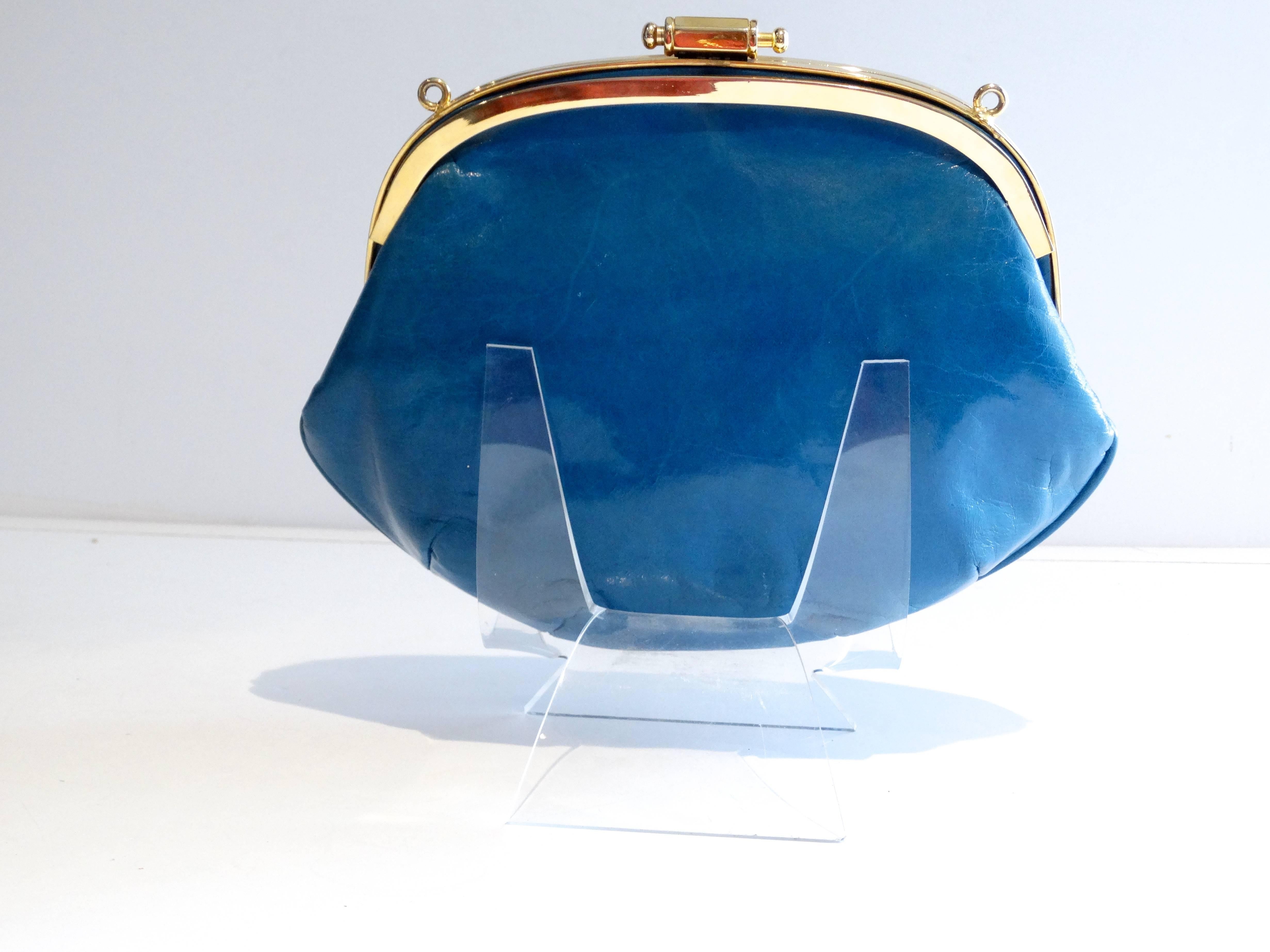 1970s Nurhan Blue Leather Shoulder Bag For Sale 2