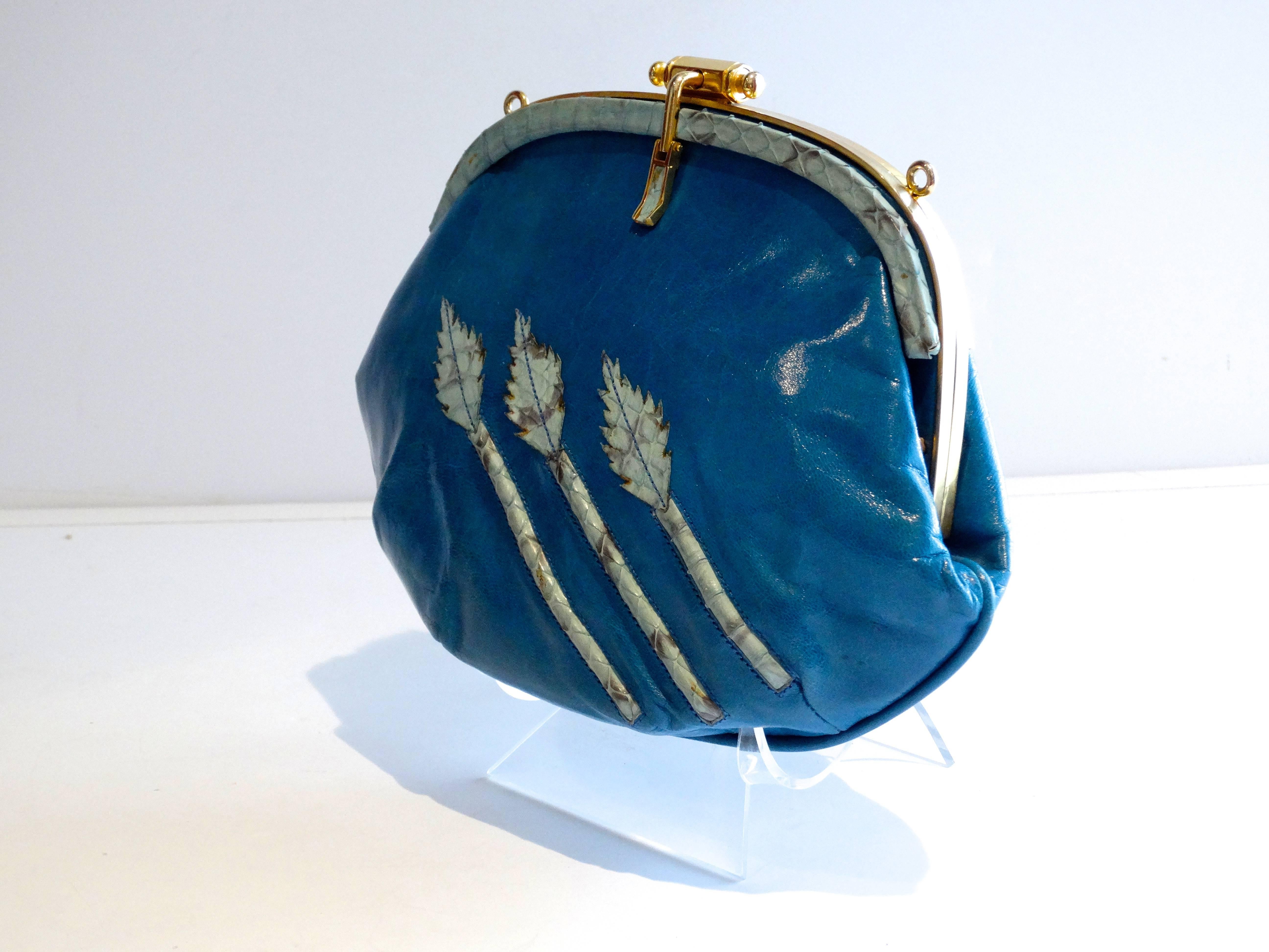 1970s Nurhan Blue Leather Shoulder Bag For Sale 4