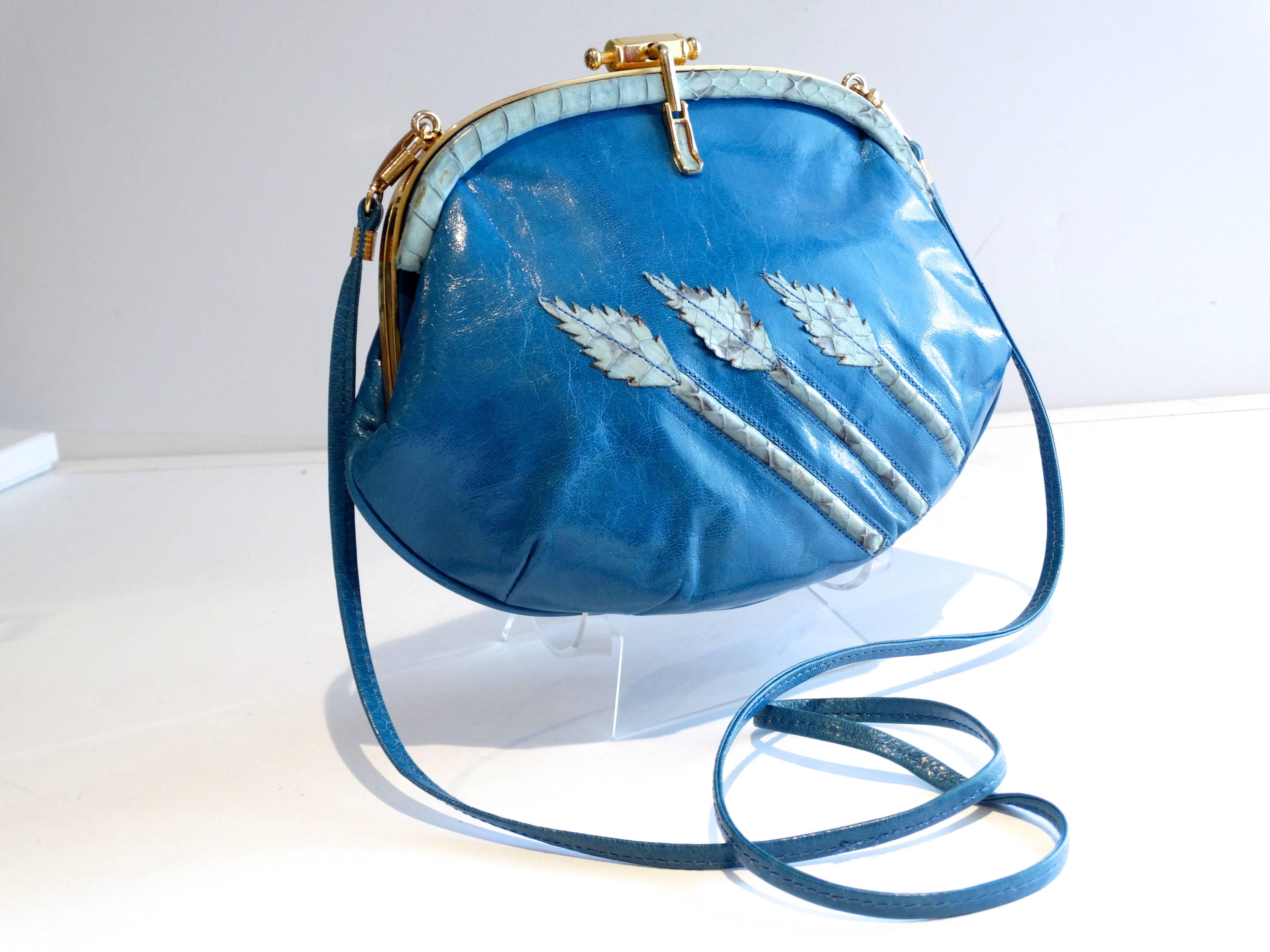 Women's 1970s Nurhan Blue Leather Shoulder Bag For Sale