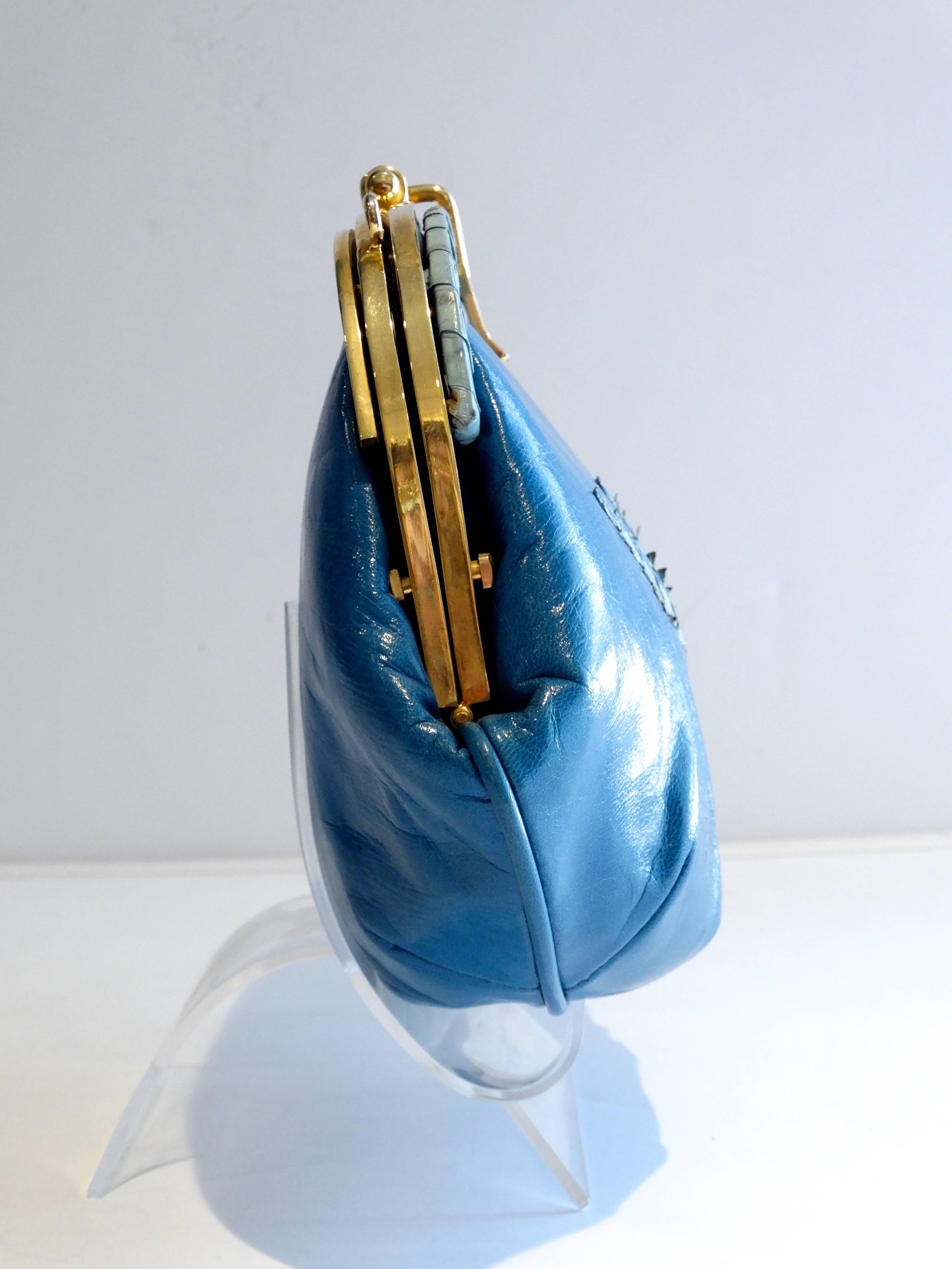 1970s Nurhan Blue Leather Shoulder Bag For Sale 1