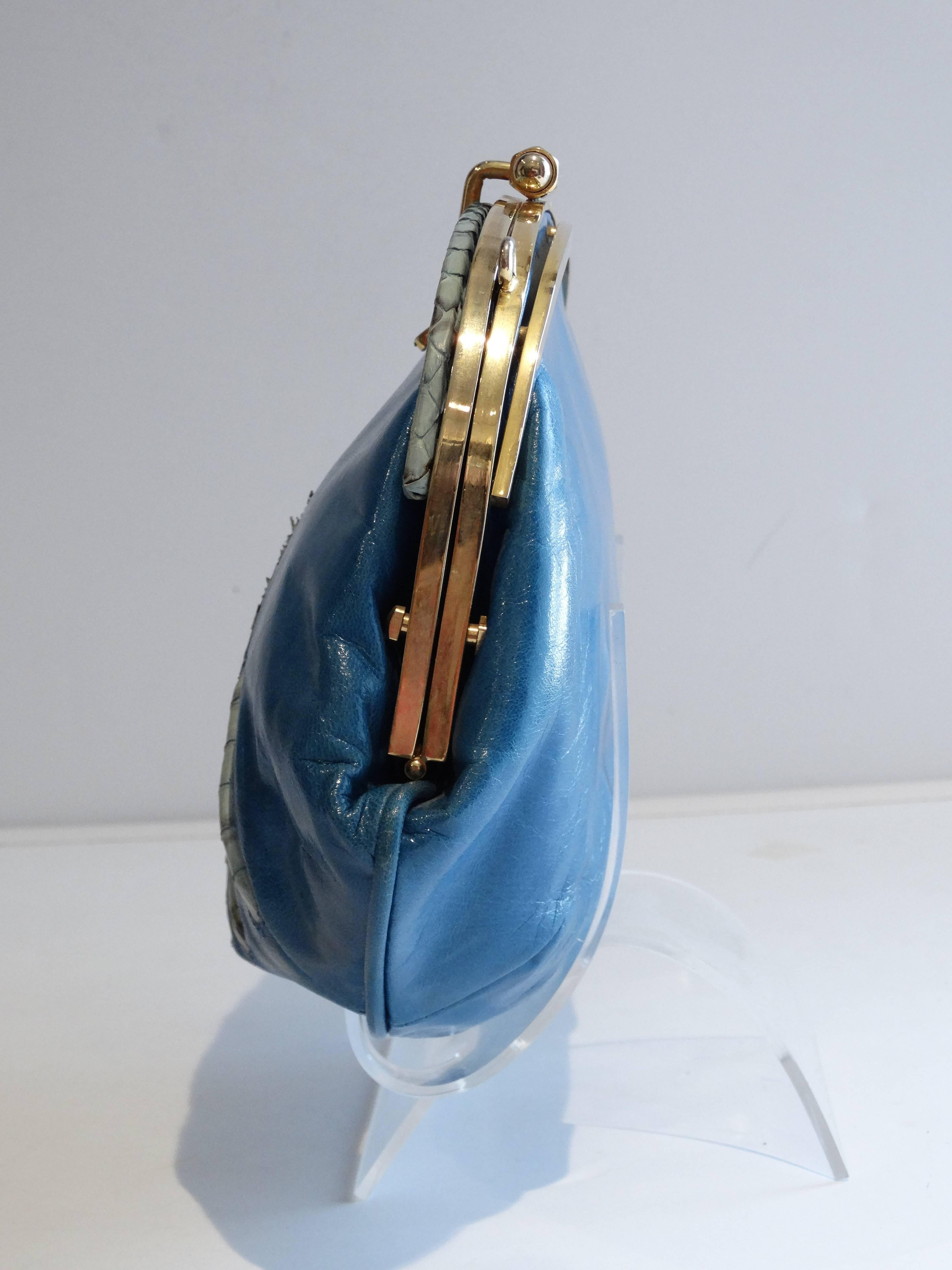 1970s Nurhan Blue Leather Shoulder Bag For Sale 3