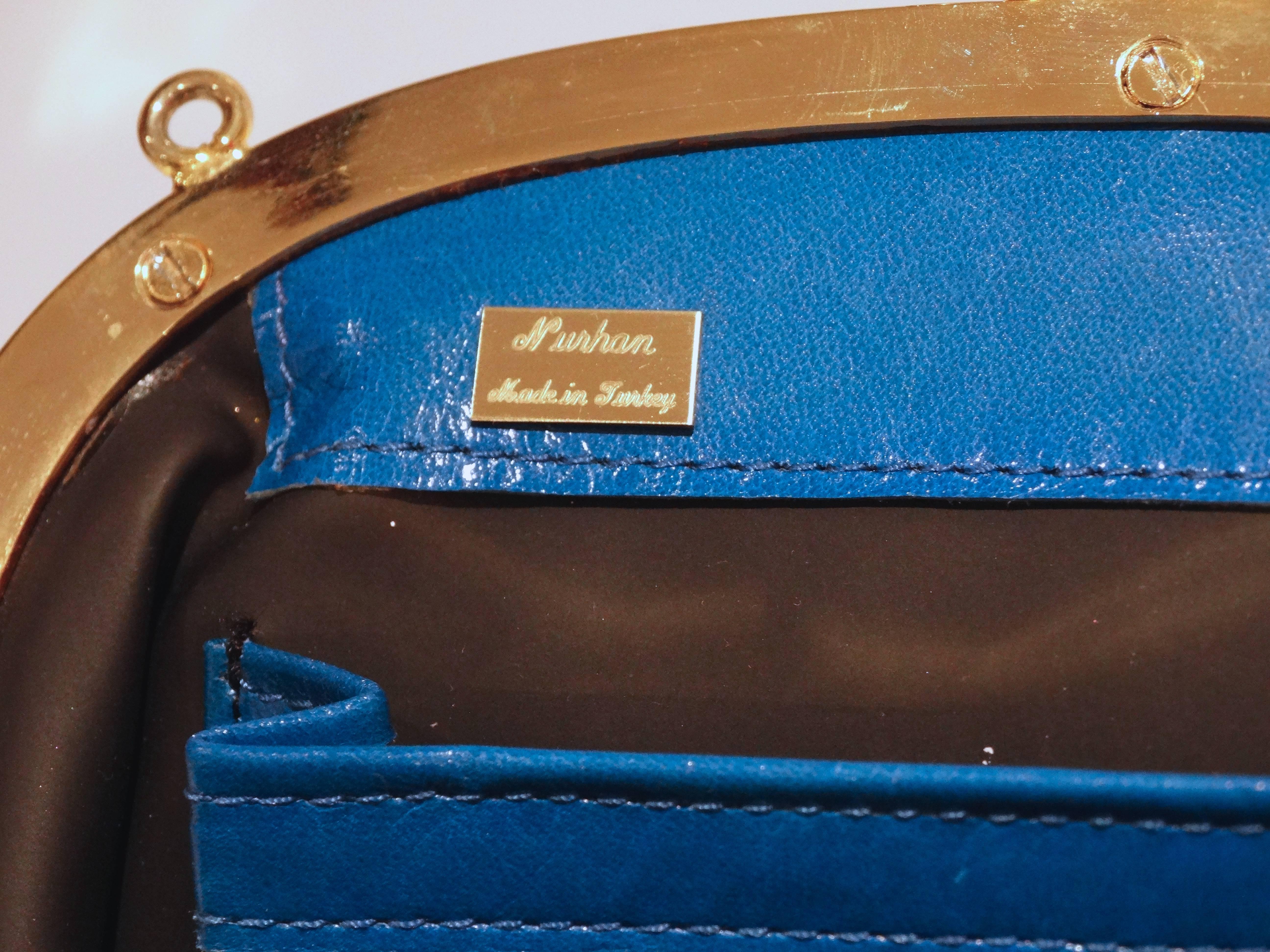 1970s Nurhan Blue Leather Shoulder Bag For Sale 5