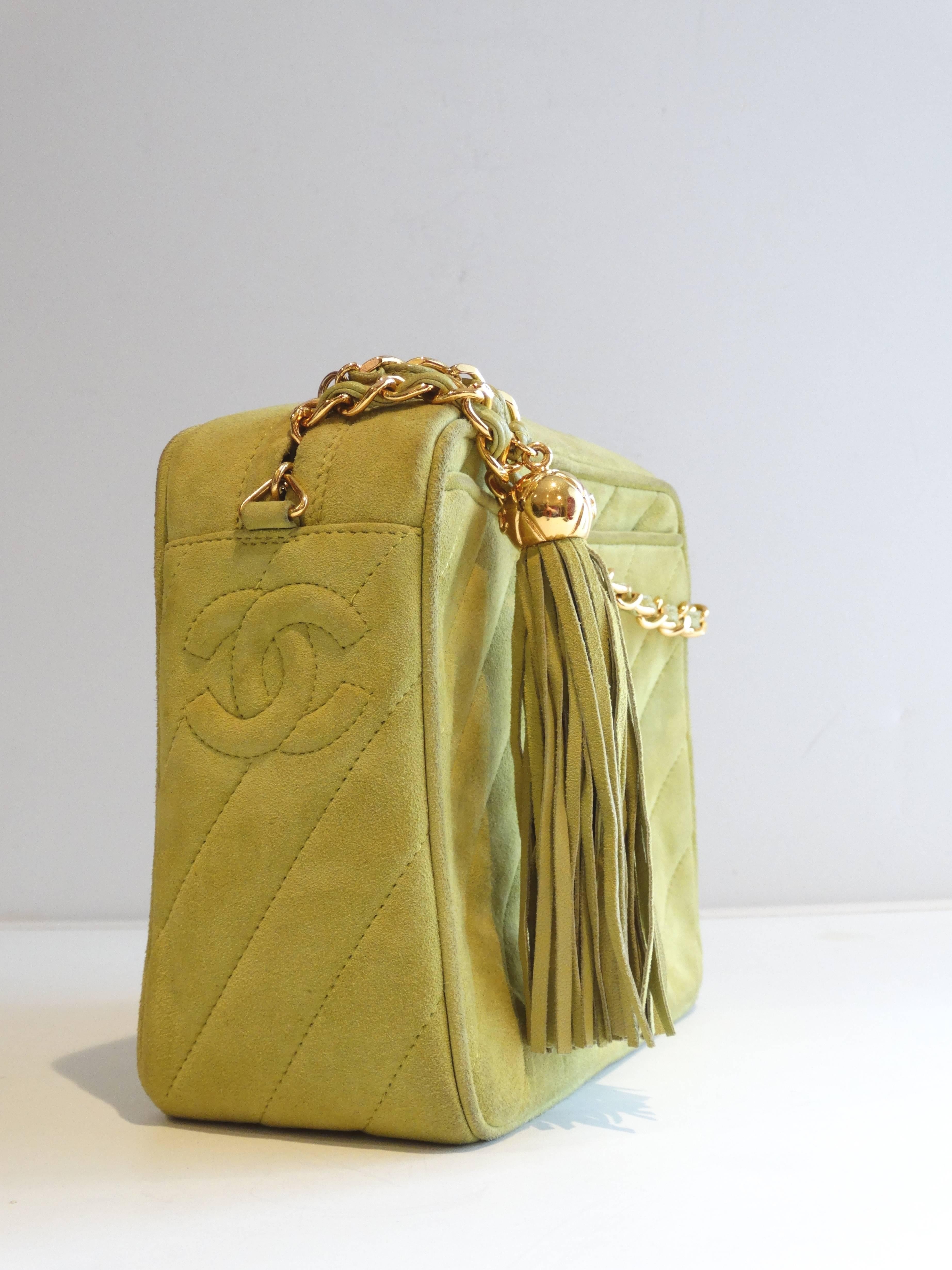 Chanel Suede Green Tassel Camera Bag, 1980s   1