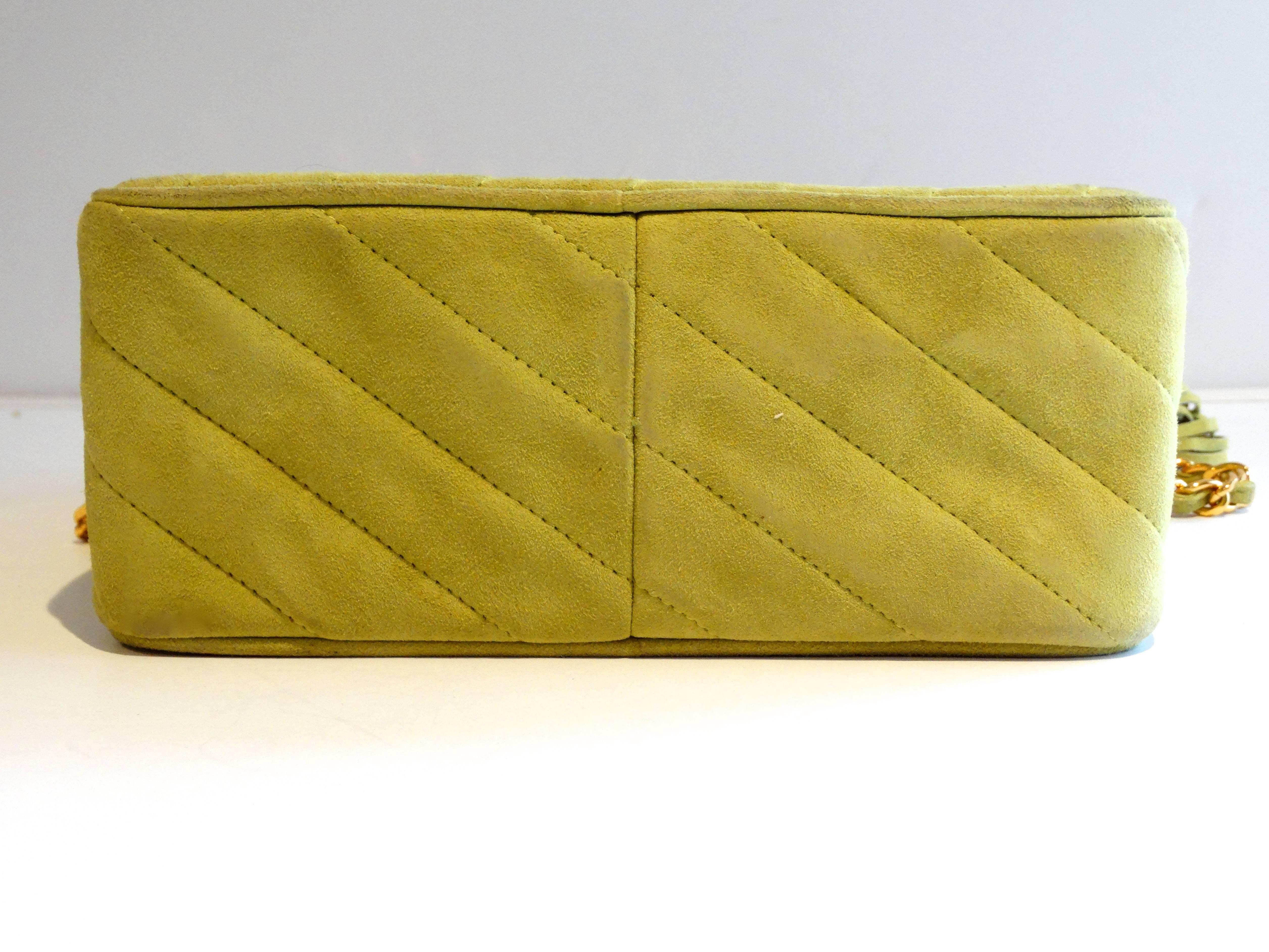 Brown Chanel Suede Green Tassel Camera Bag, 1980s  