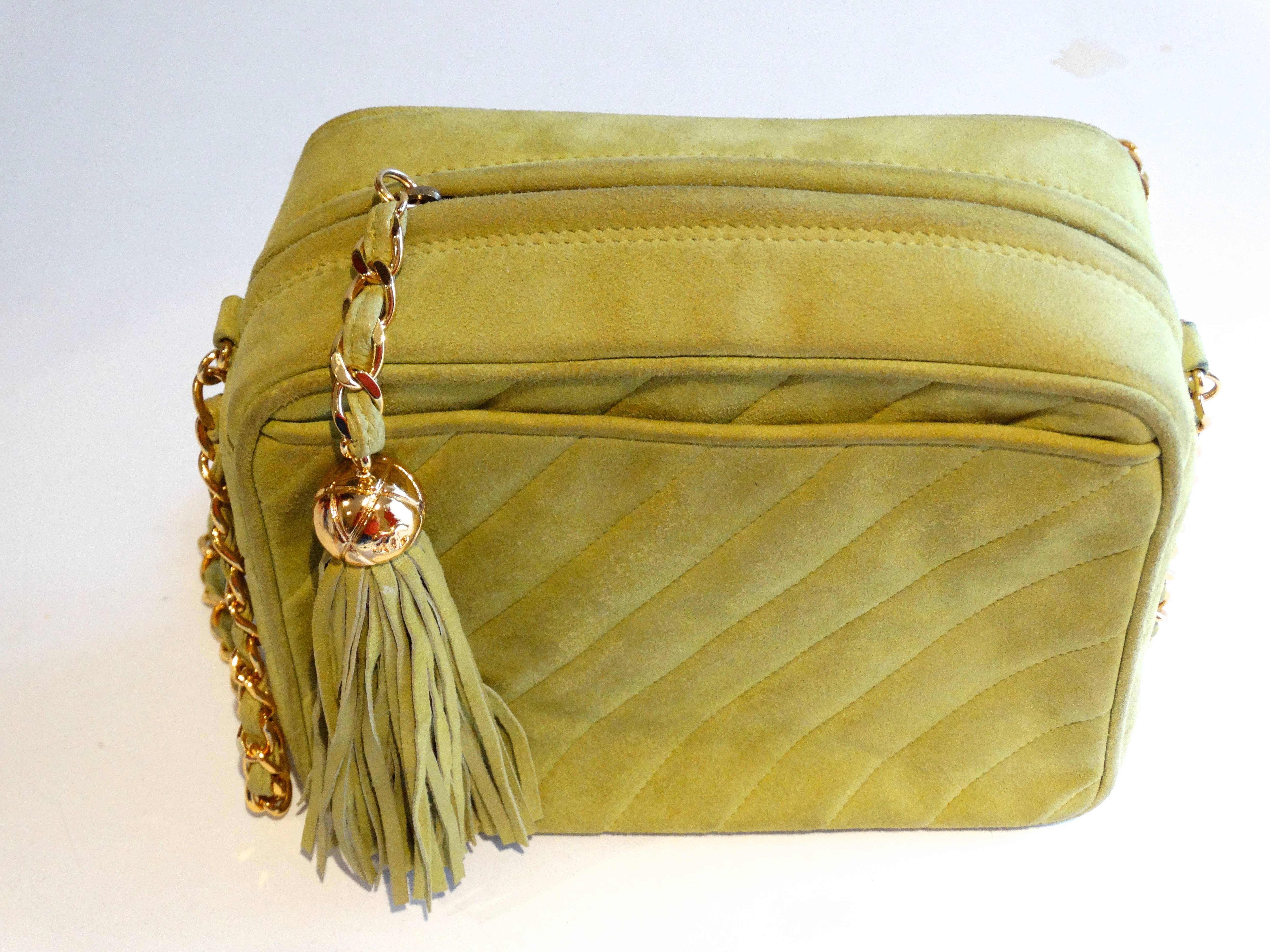 Chanel Suede Green Tassel Camera Bag, 1980s 3
