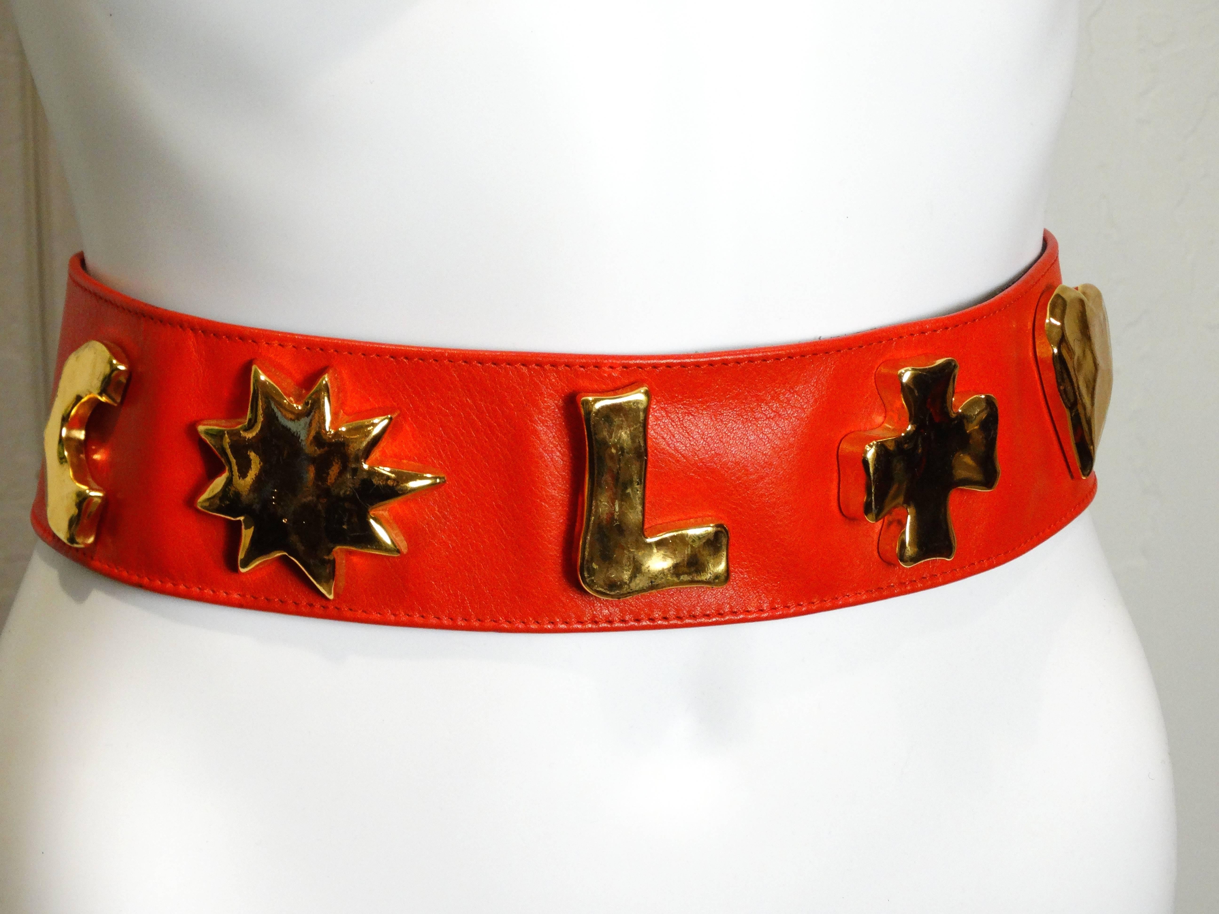 1990s Christian Lacroix Wide Red Iconic Gold Symbol Belt  2
