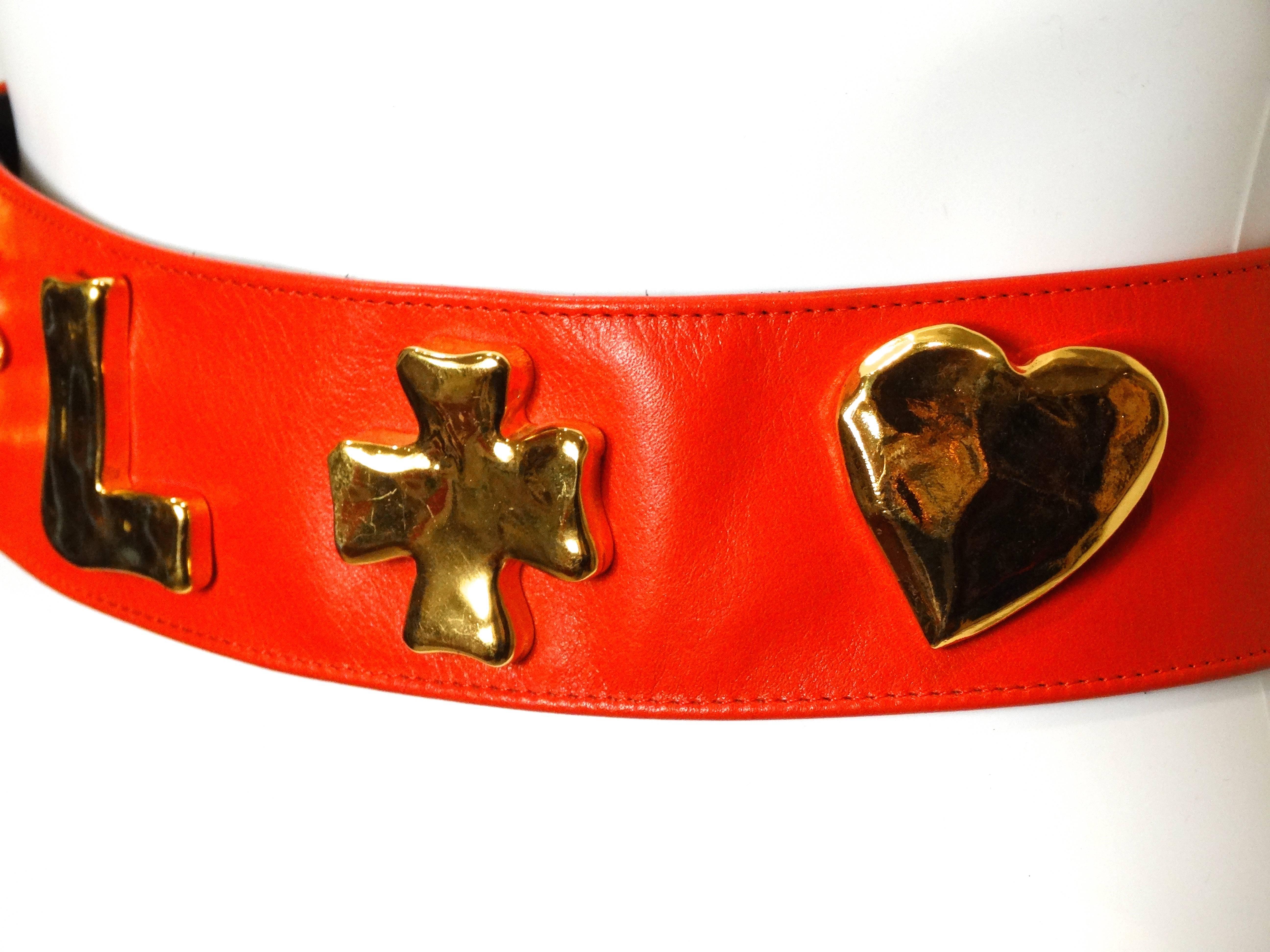 1990s Christian Lacroix Wide Red Iconic Gold Symbol Belt  3