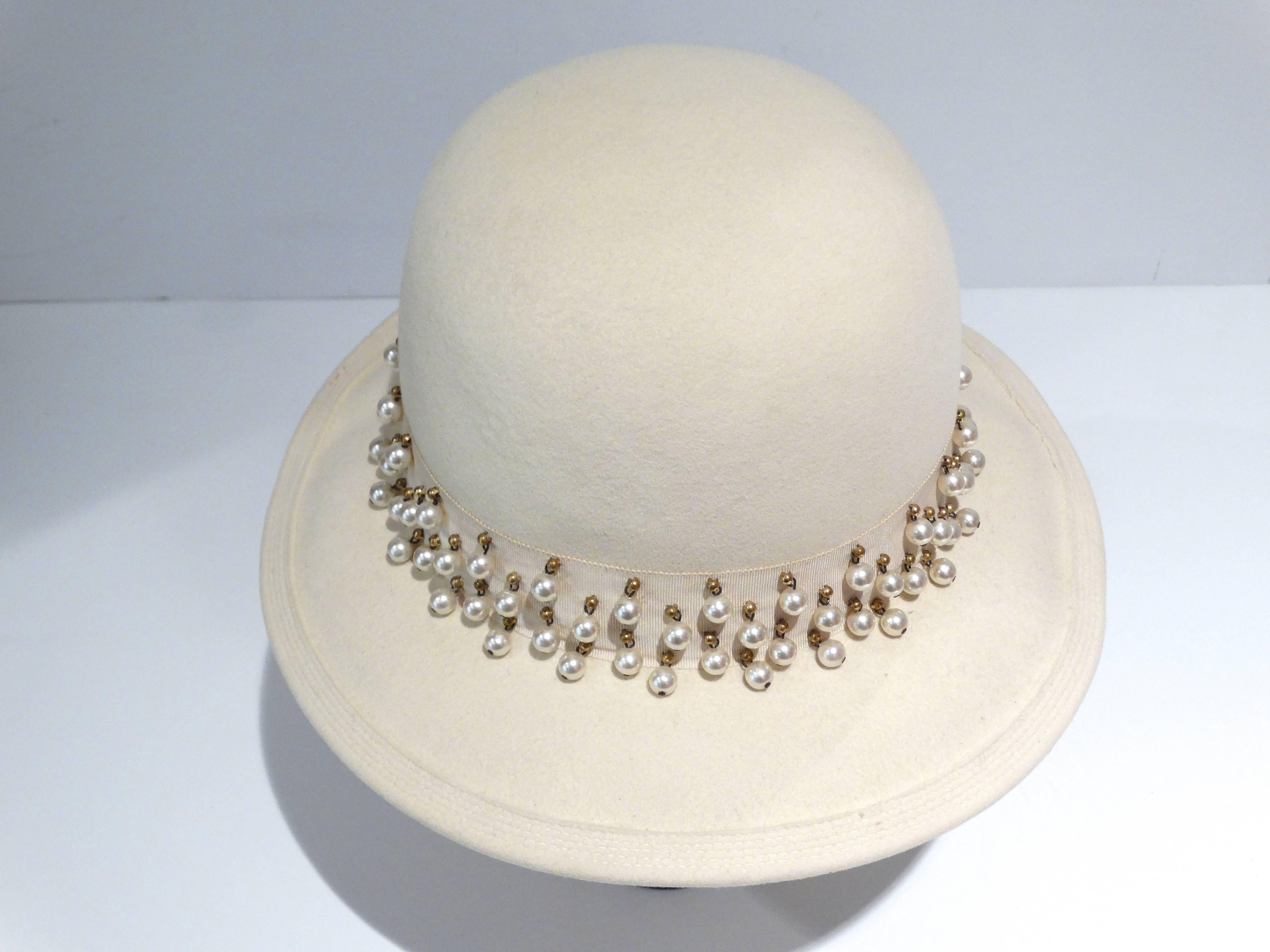 1970s Yves Saint Laurent Hat with Pearl and Stud Trim  2