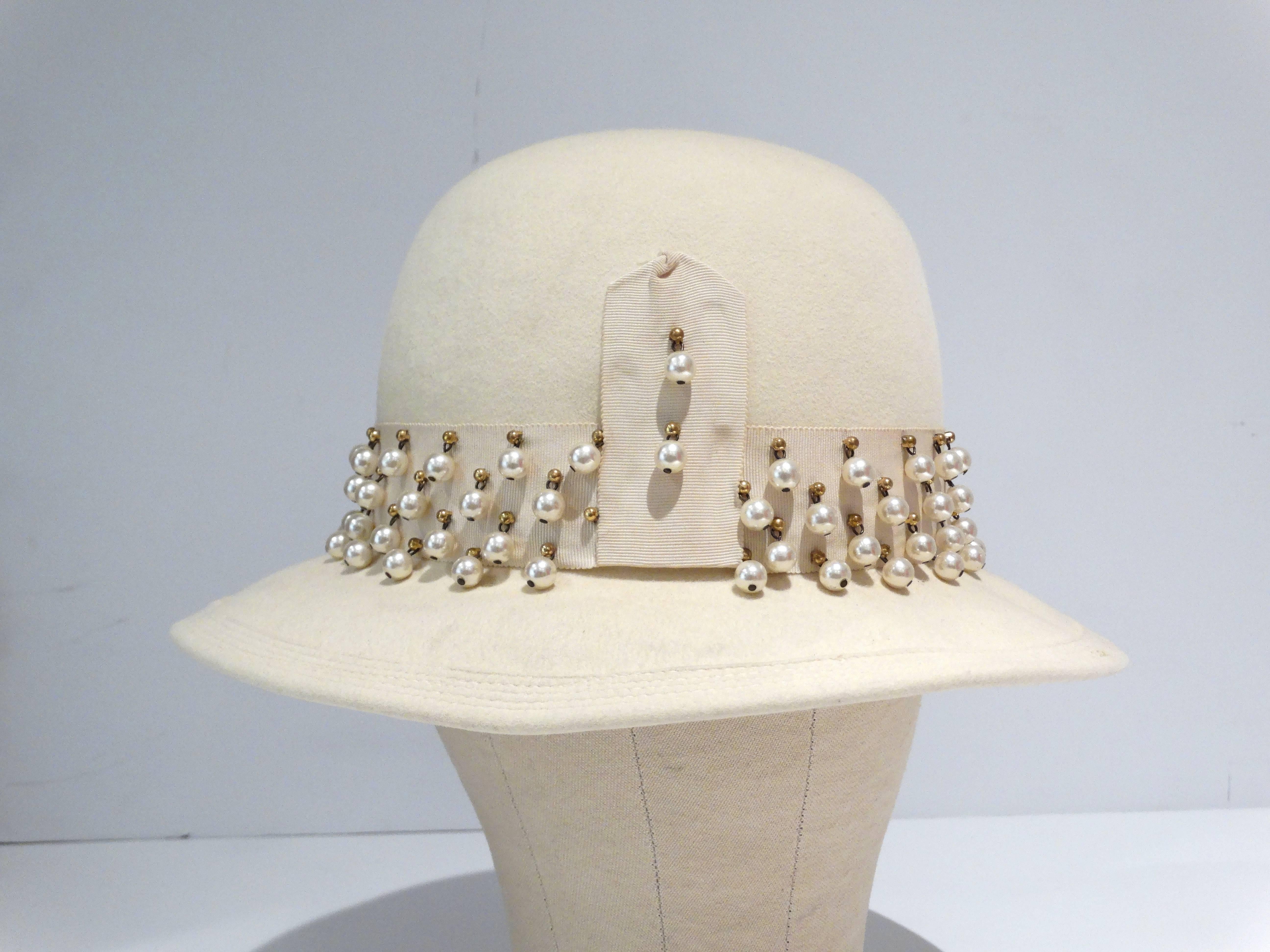 1970s Yves Saint Laurent Hat with Pearl and Stud Trim  In Excellent Condition In Scottsdale, AZ