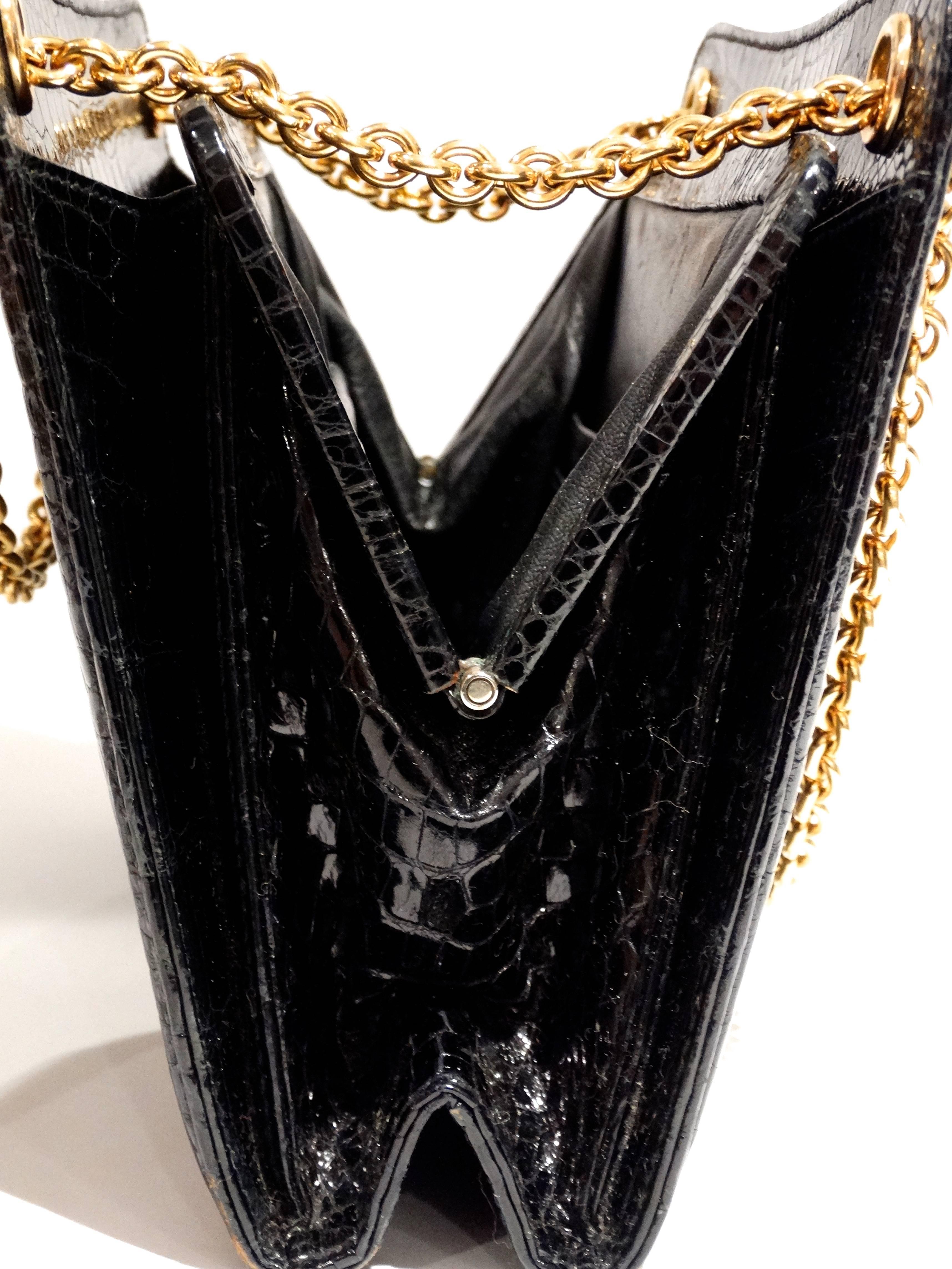 Women's Rare 1950s Gucci Black Crocodile Handbag 