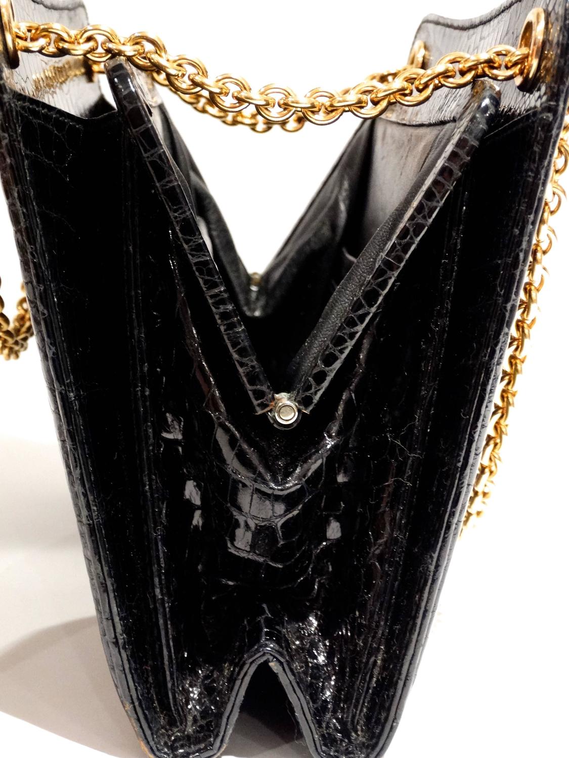 Rare 1950s Gucci Black Crocodile Handbag at 1stdibs