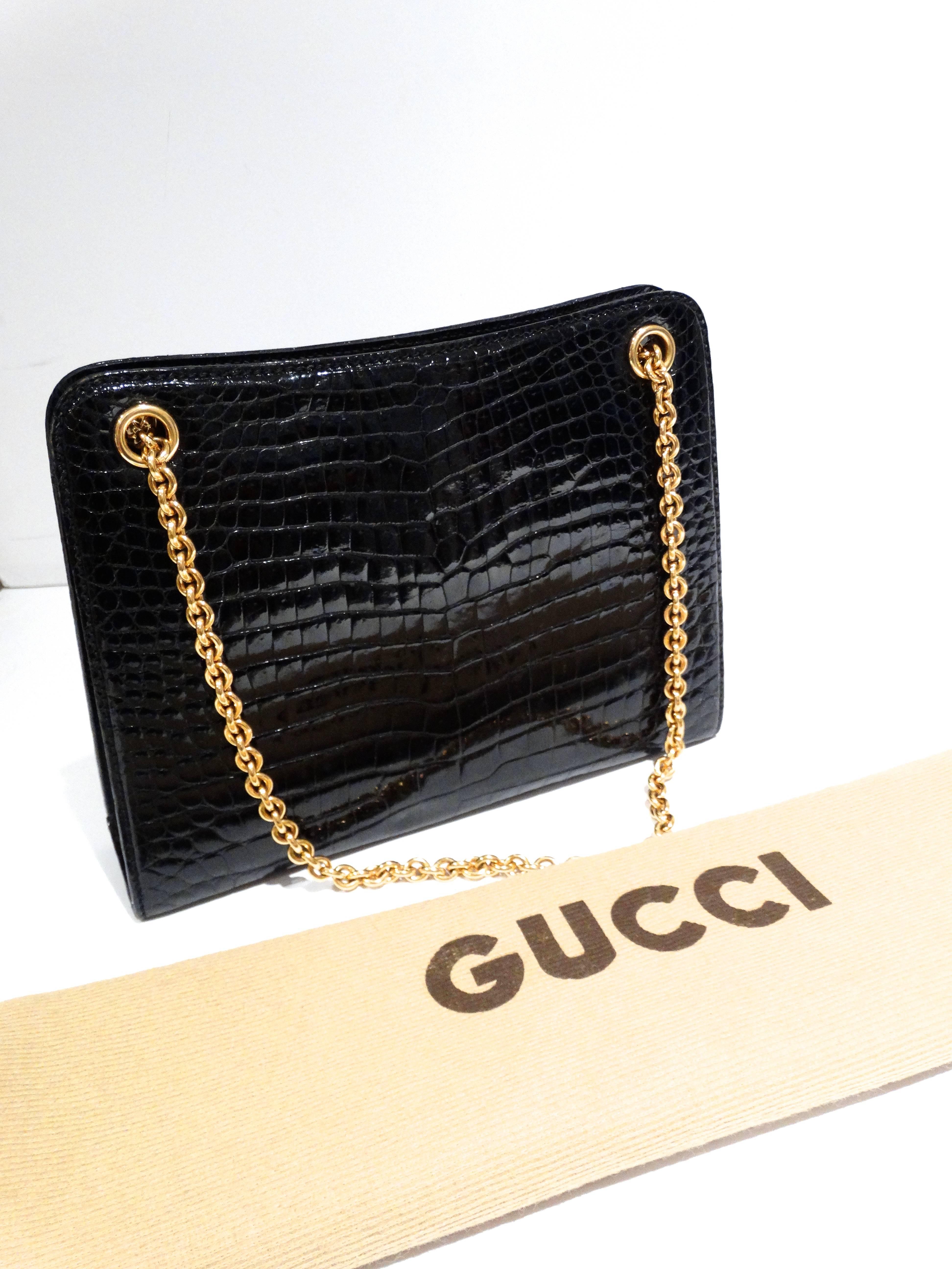 Rare 1950s Gucci Black Crocodile Handbag 2