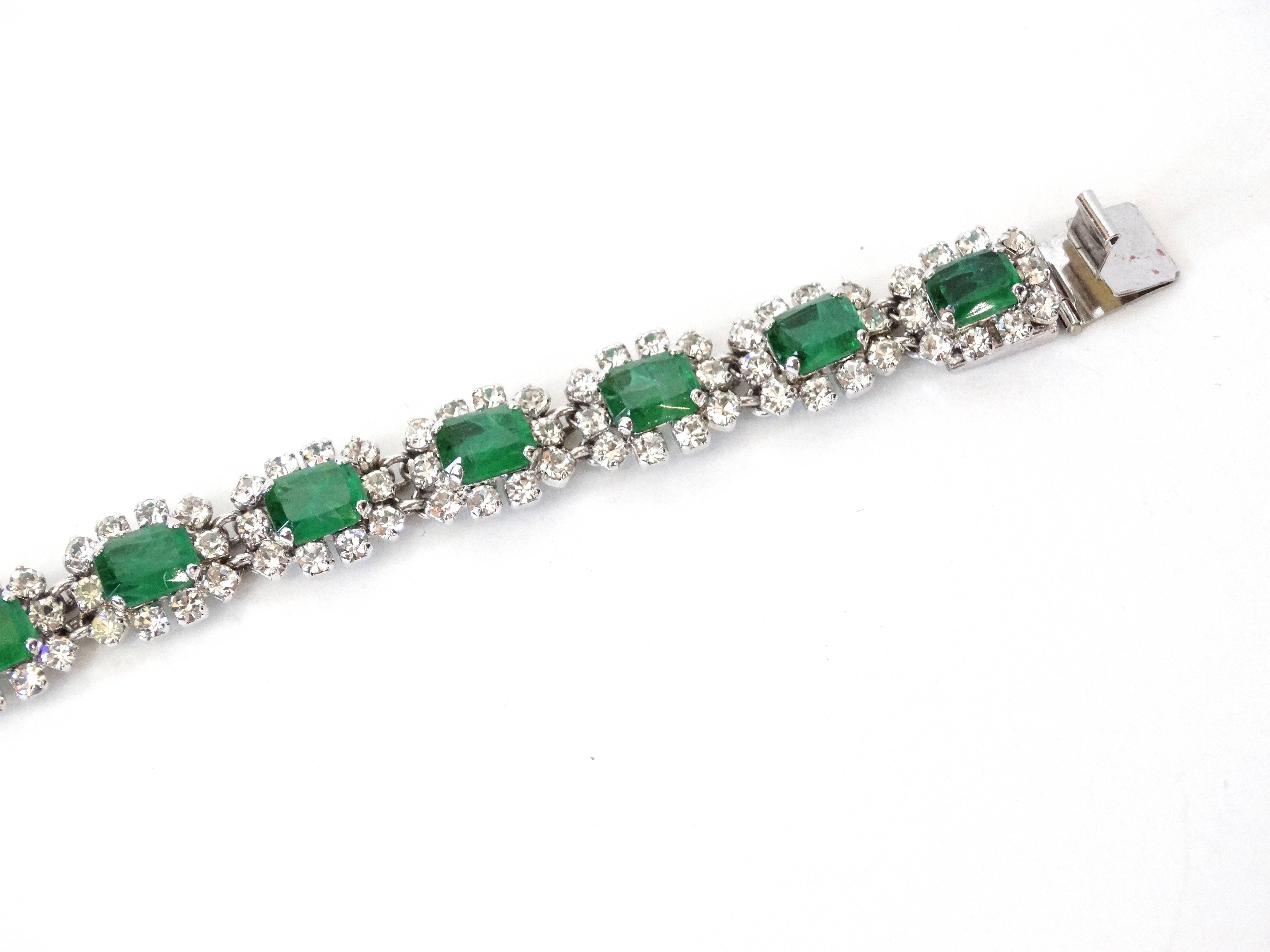 1960s Christian Dior Diamanté And Emerald Link Bracelet 1