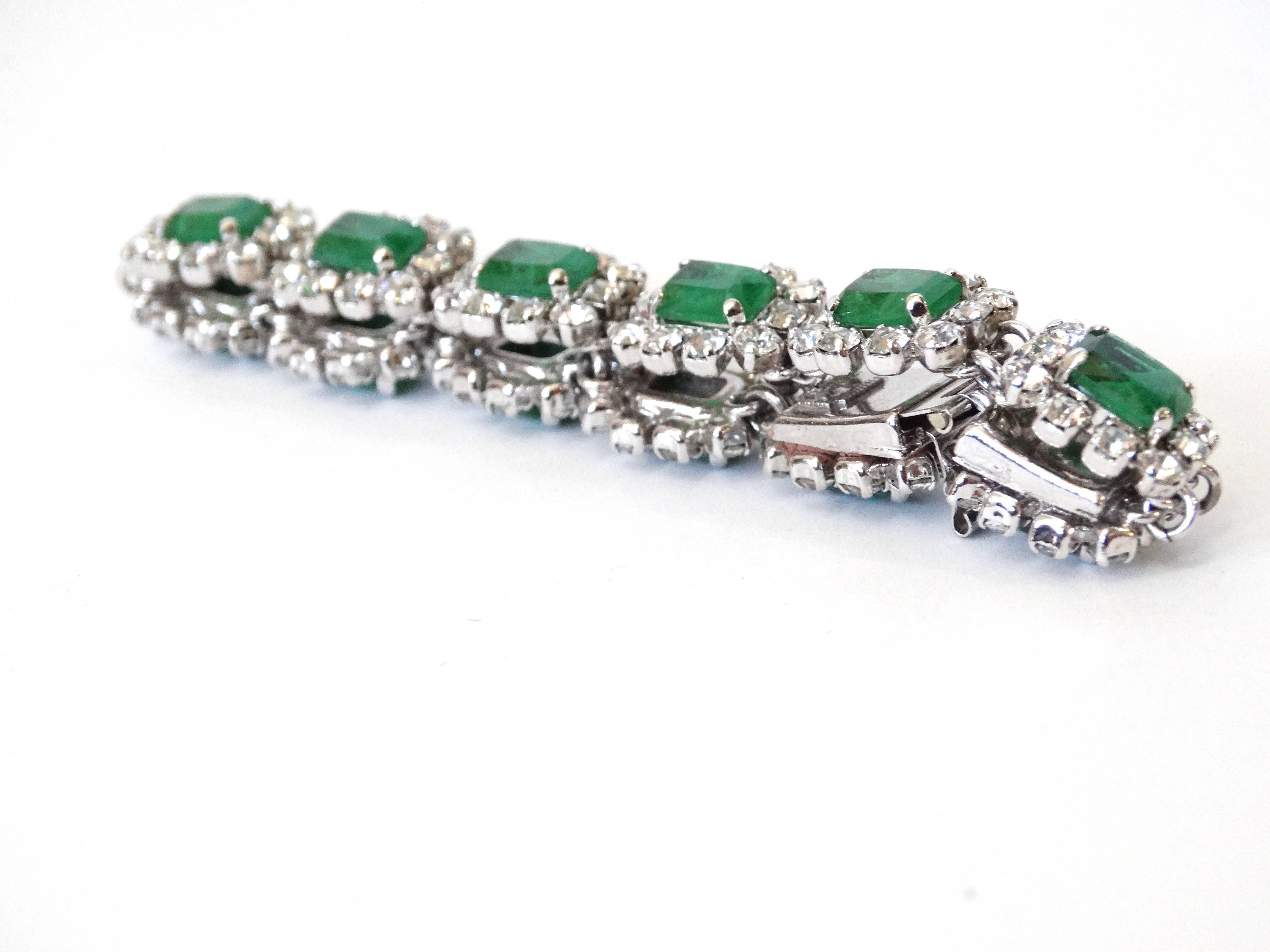 1960s Christian Dior Diamanté And Emerald Link Bracelet 2