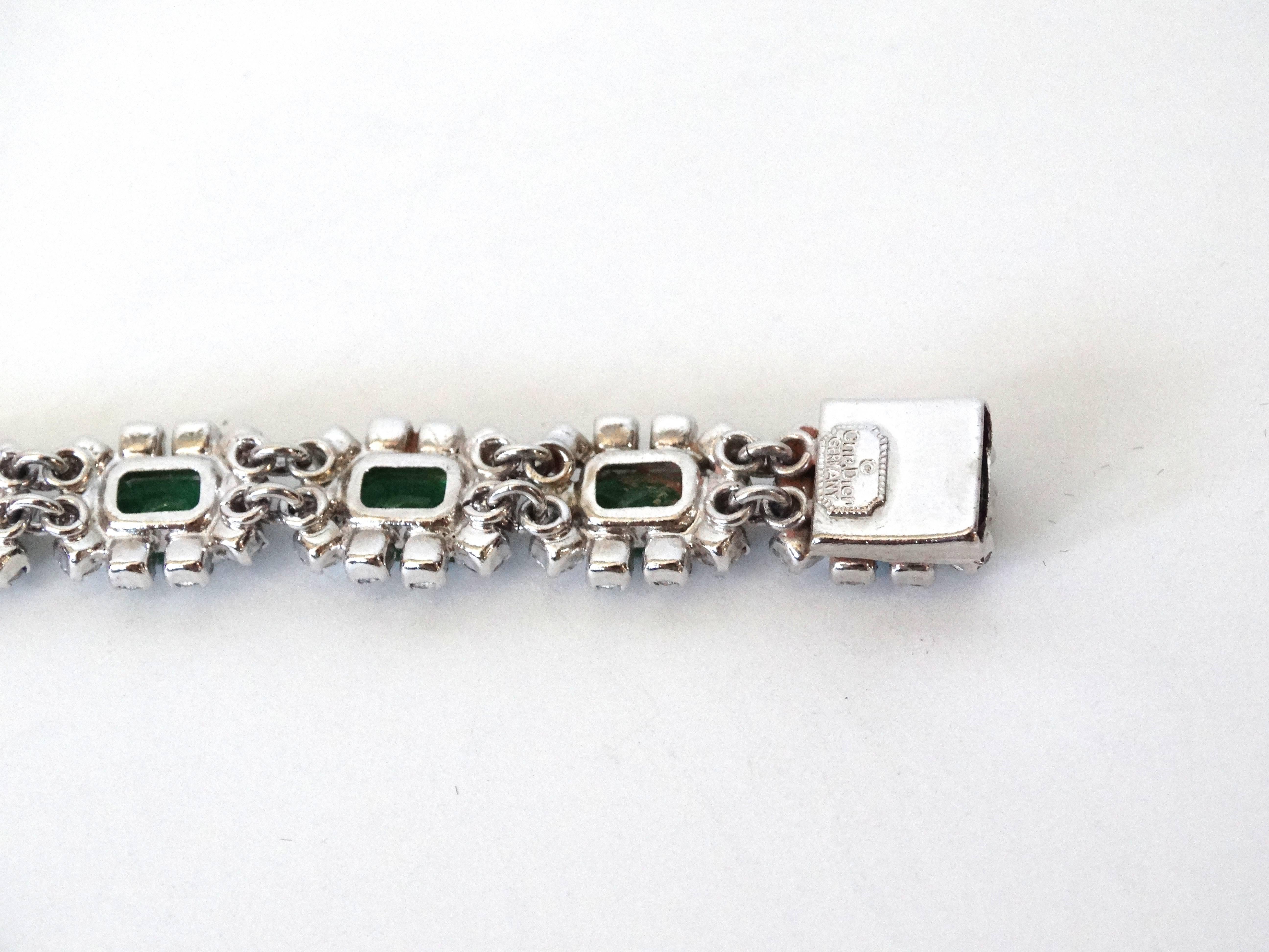 Women's 1960s Christian Dior Diamanté And Emerald Link Bracelet