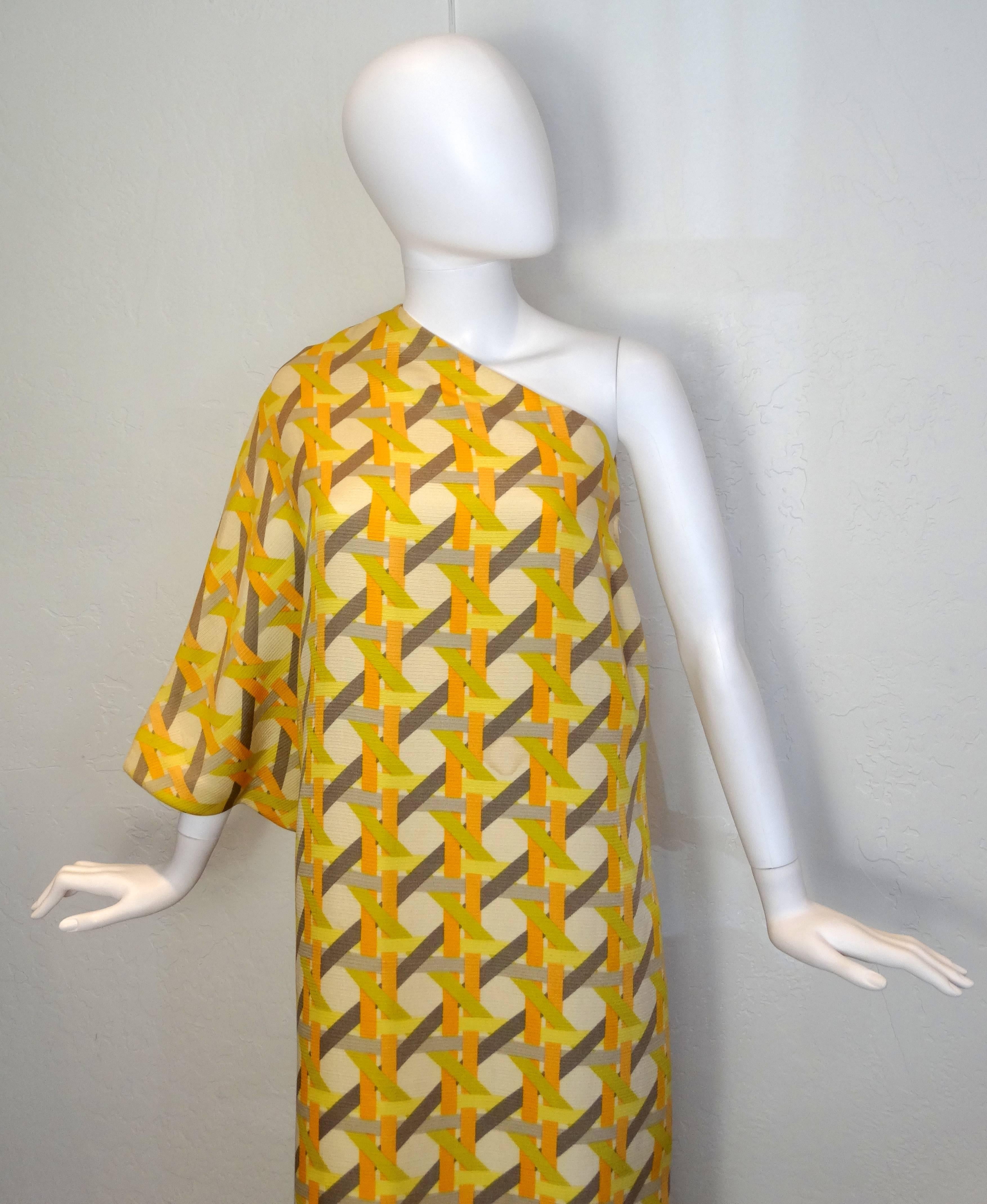 1960s One Shoulder Silk Caftan  In Excellent Condition In Scottsdale, AZ