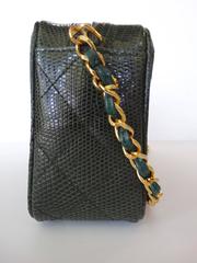 Chanel Green Lizard Skin Quilted Shoulder Bag, 1990s