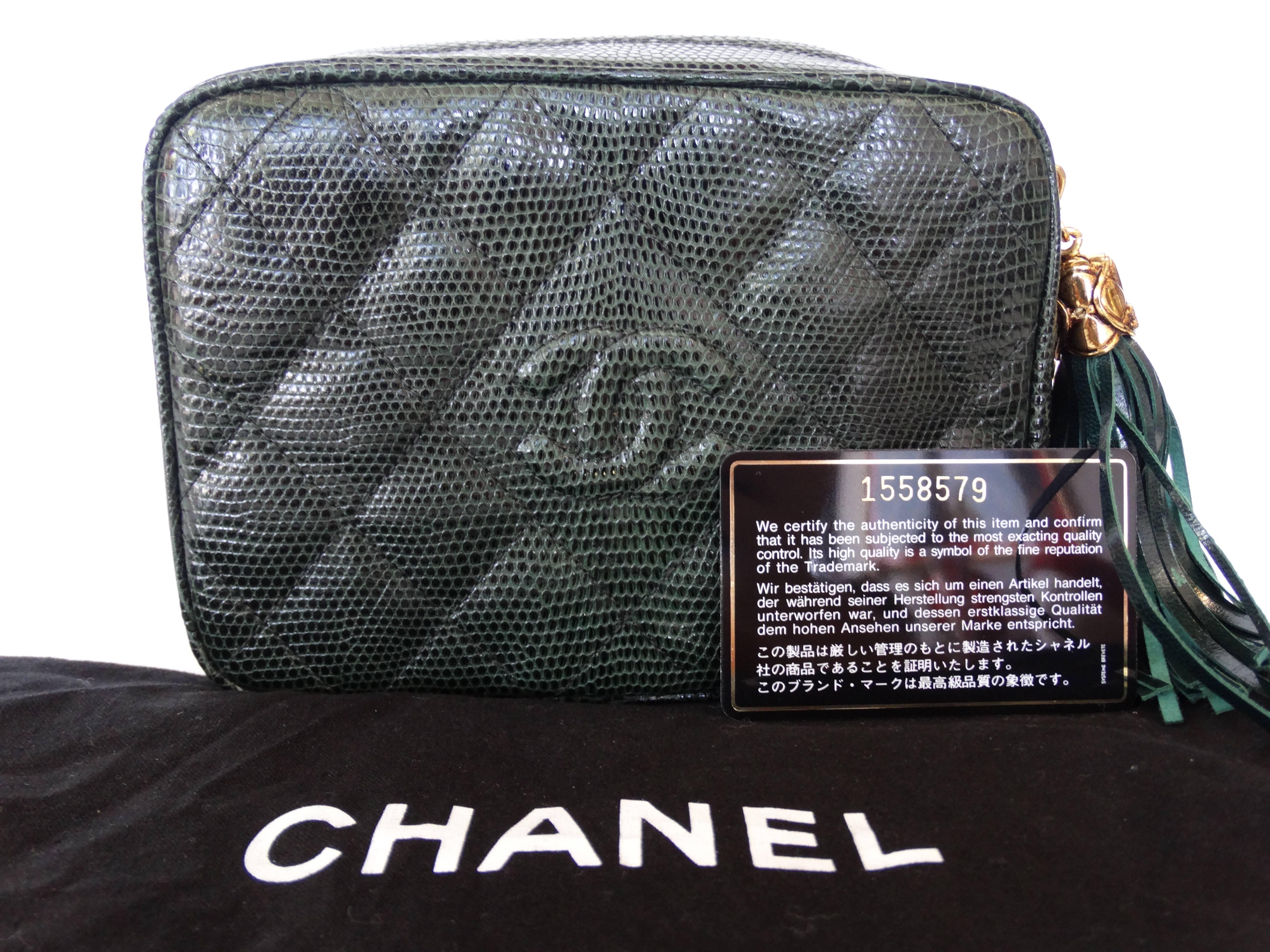 Chanel Green Lizard Skin Quilted Shoulder Bag, 1990s   4