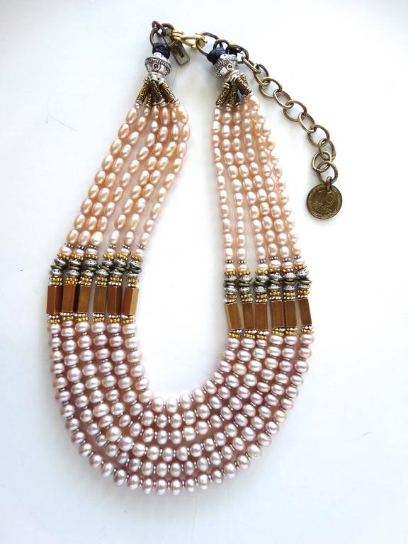 Masha Archer 6 Strand Rose Pearl Collar Necklace at 1stDibs