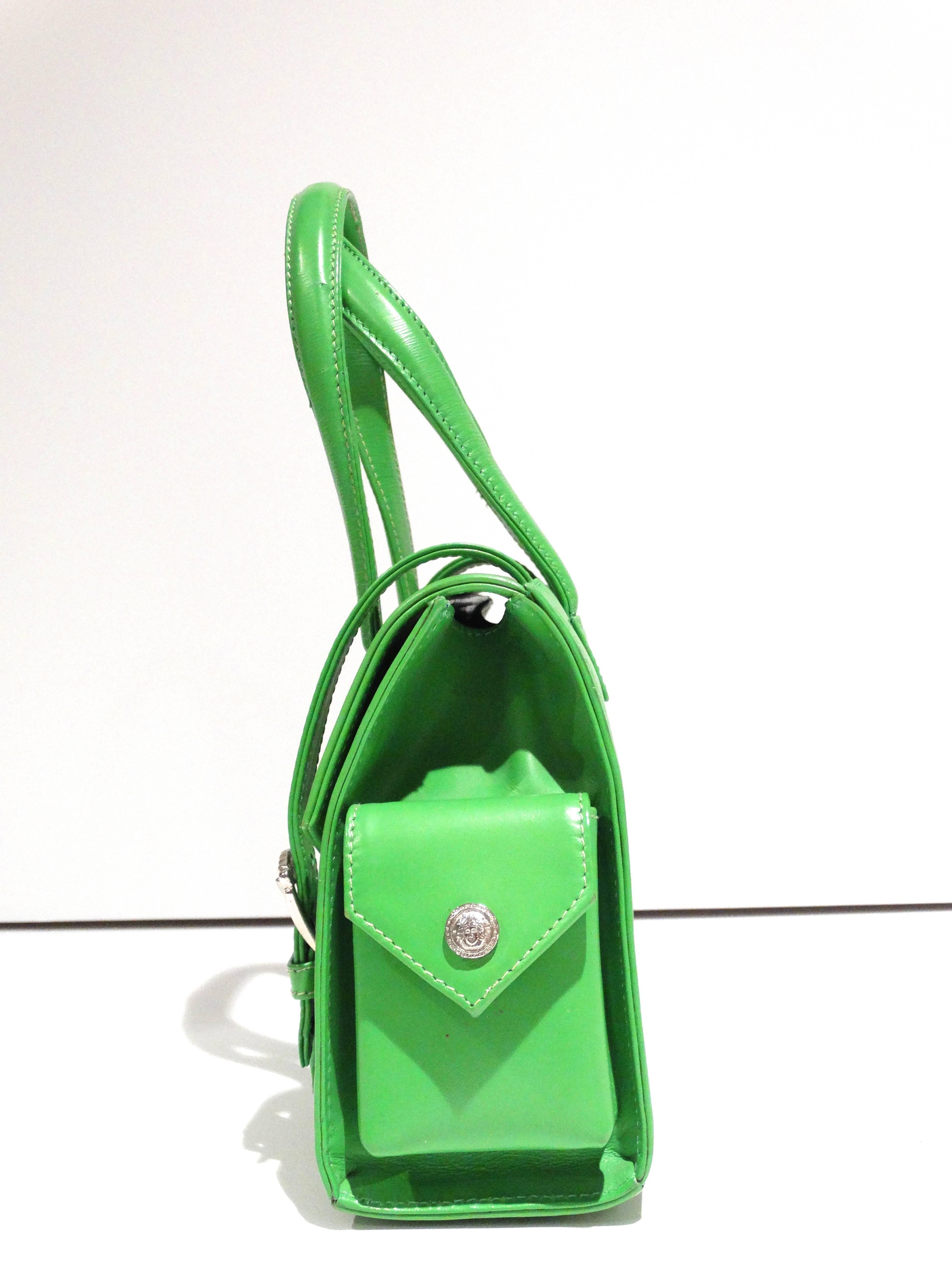 Women's 1990s Gianni Versace Green Top Handle Handbag 
