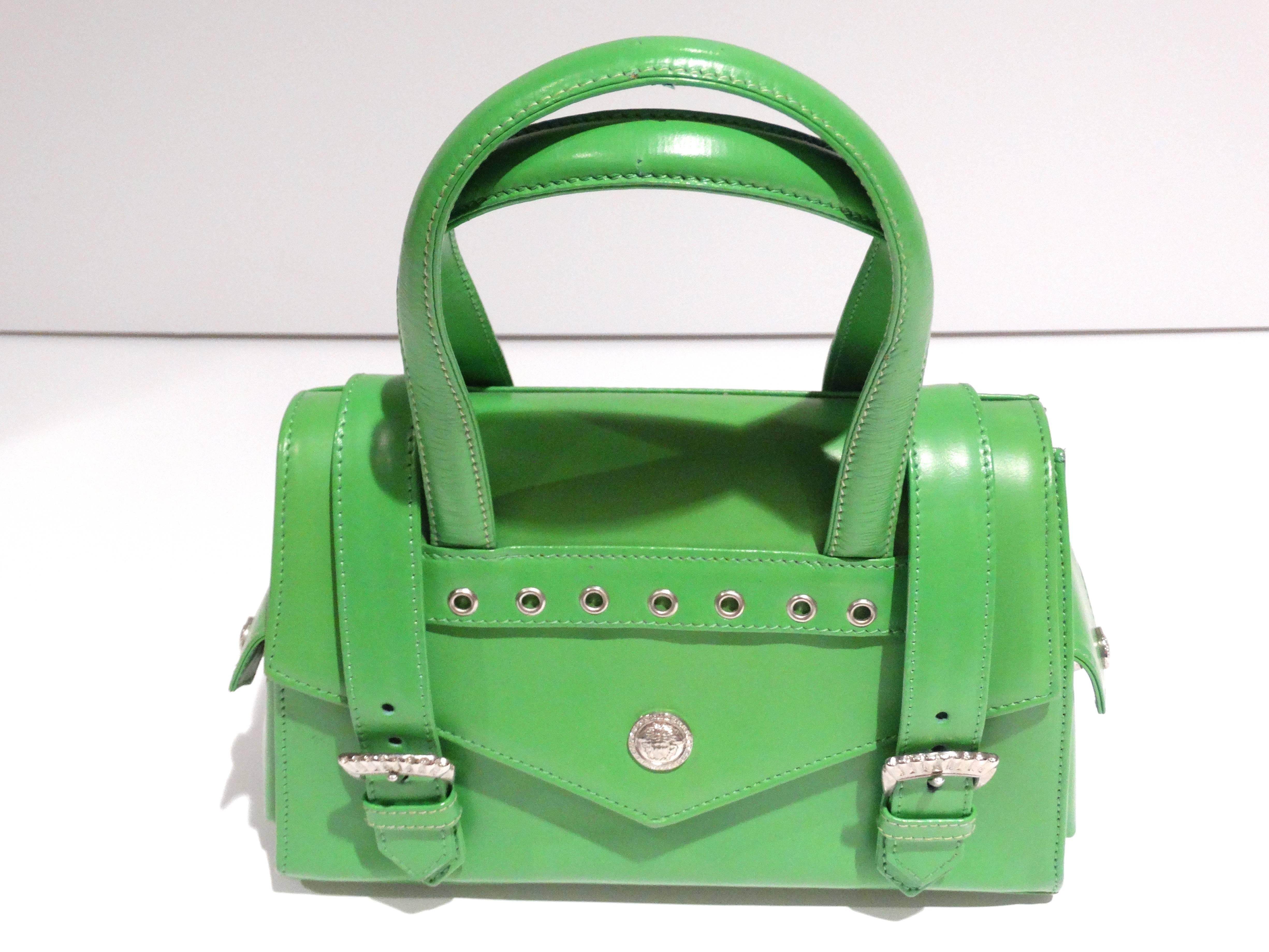 1990s Gianni Versace Green Top Handle Handbag  2