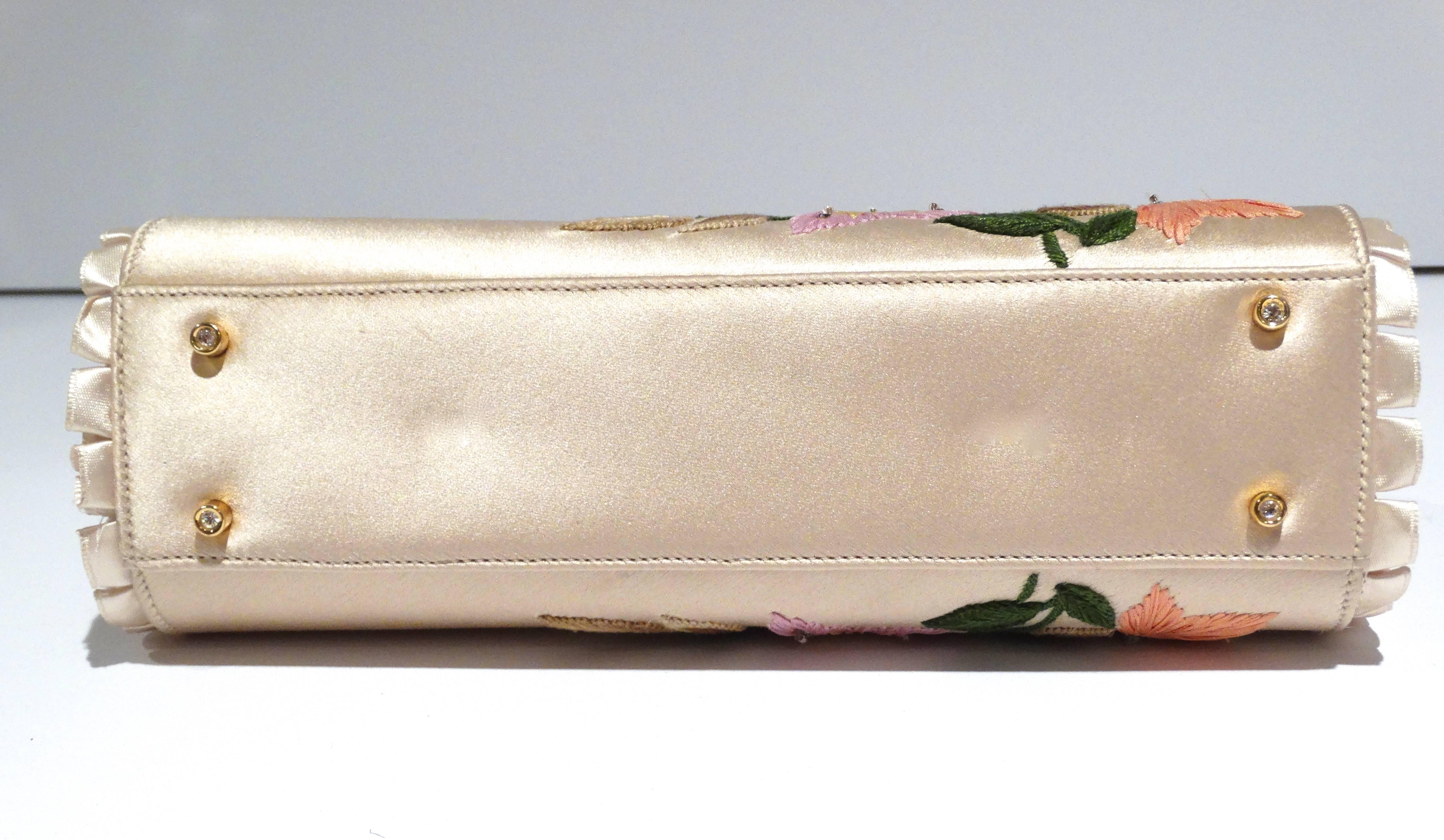 Women's Judith Leiber Floral Embroidered Silk Clutch, 1990s  