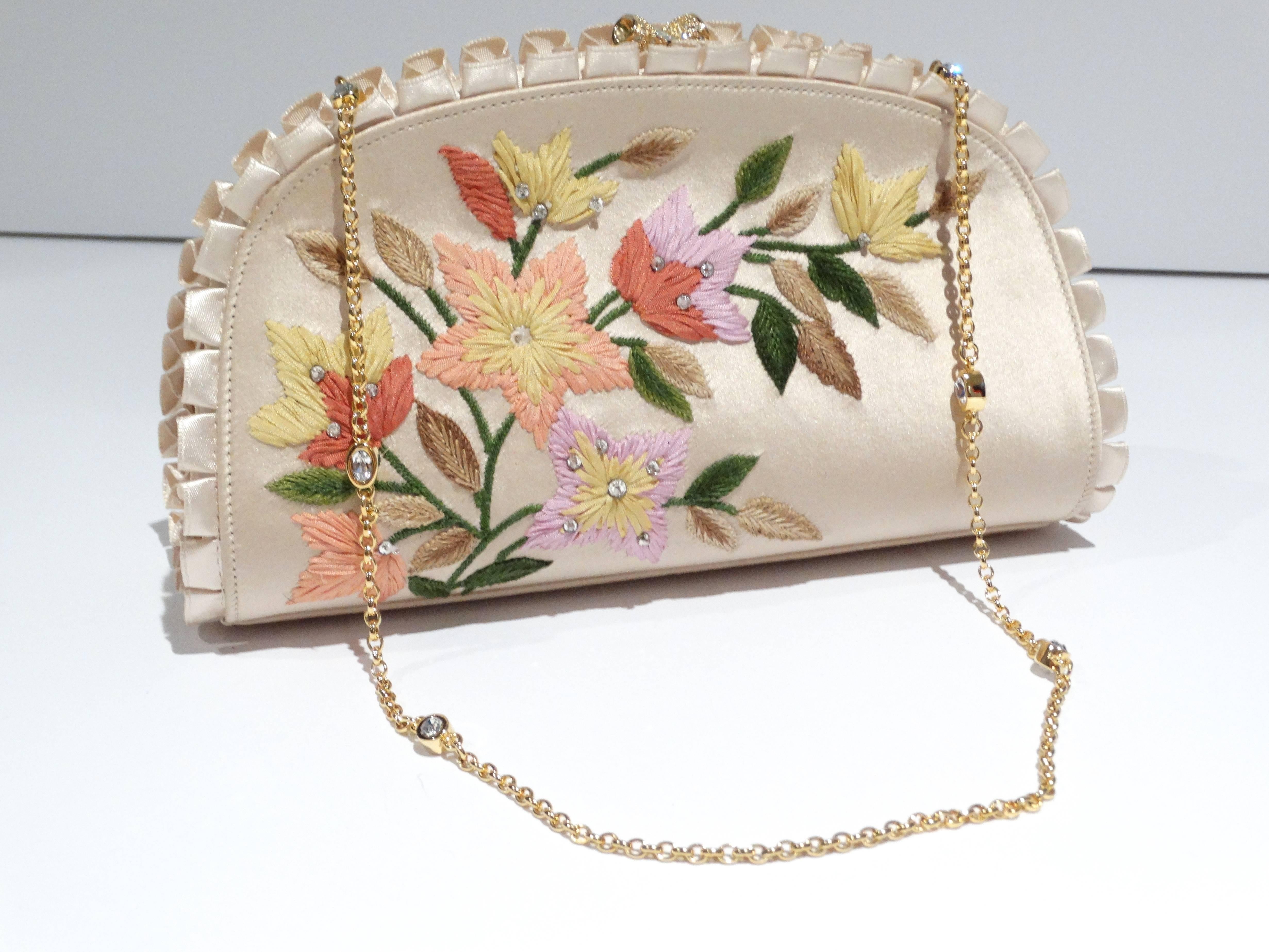 Judith Leiber Floral Embroidered Silk Clutch, 1990s   3