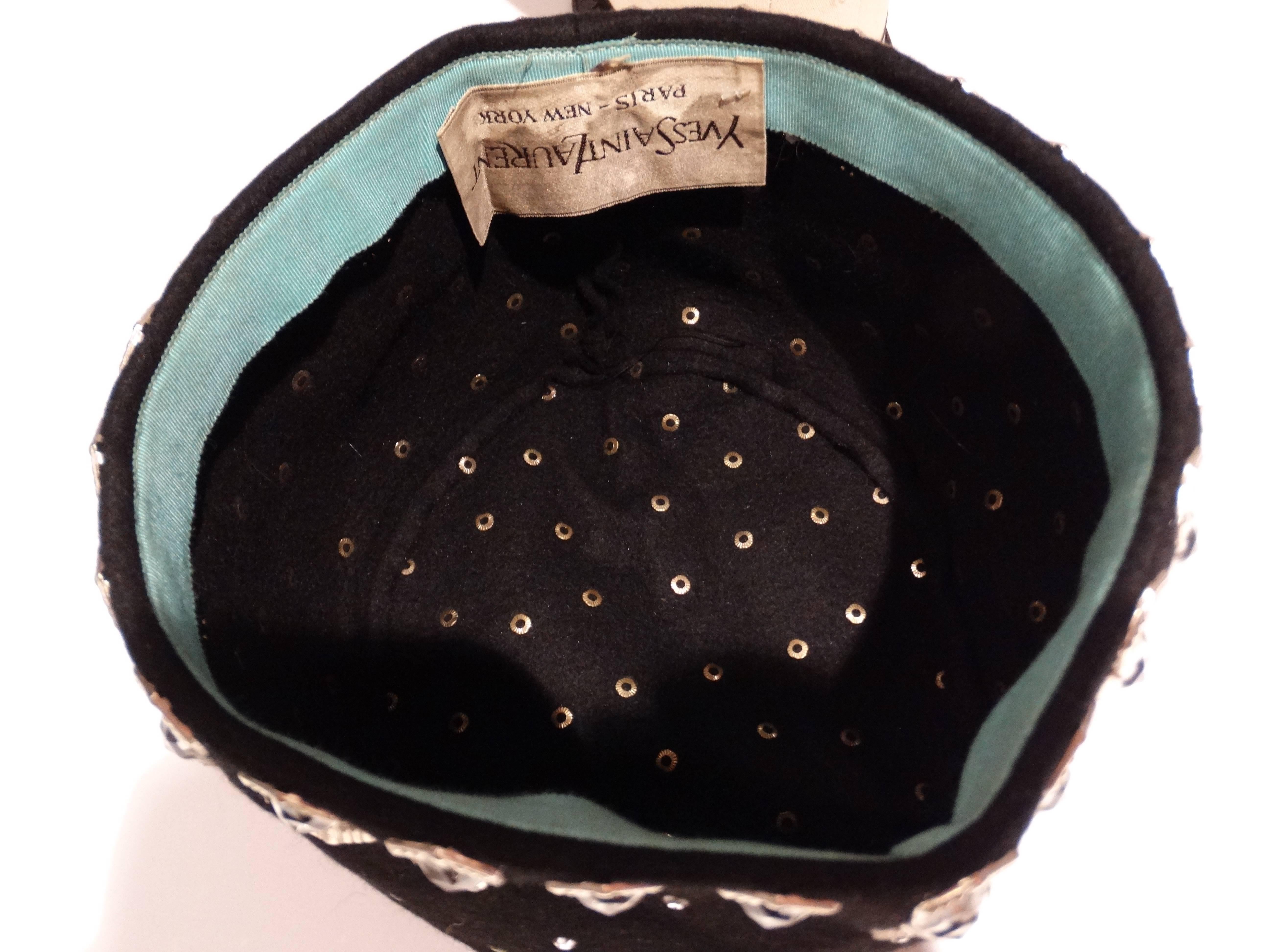 1960s Yves Saint Laurent  Black Felt Hat with Rhinestones In Excellent Condition In Scottsdale, AZ