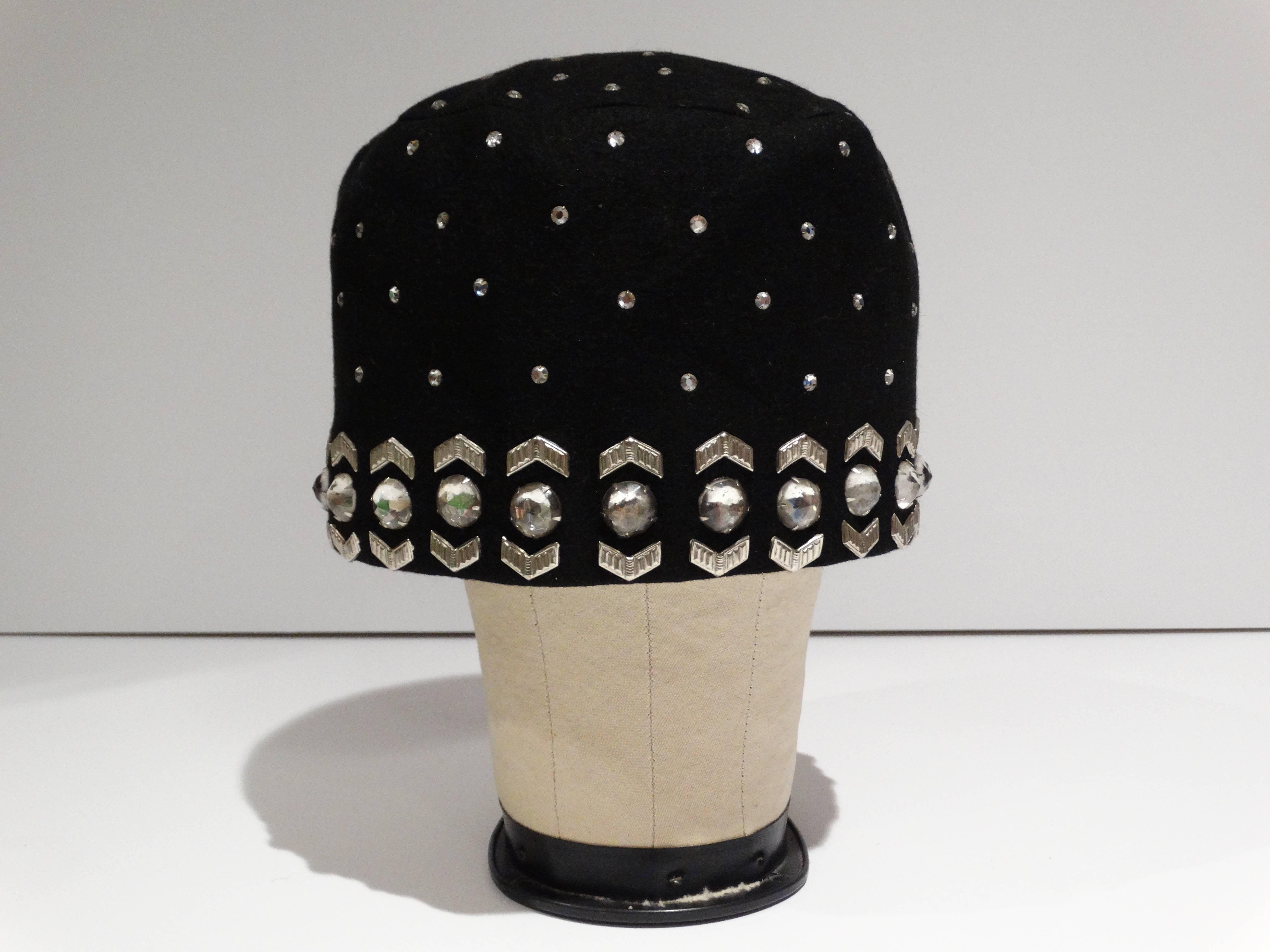 1960s Yves Saint Laurent  Black Felt Hat with Rhinestones 3