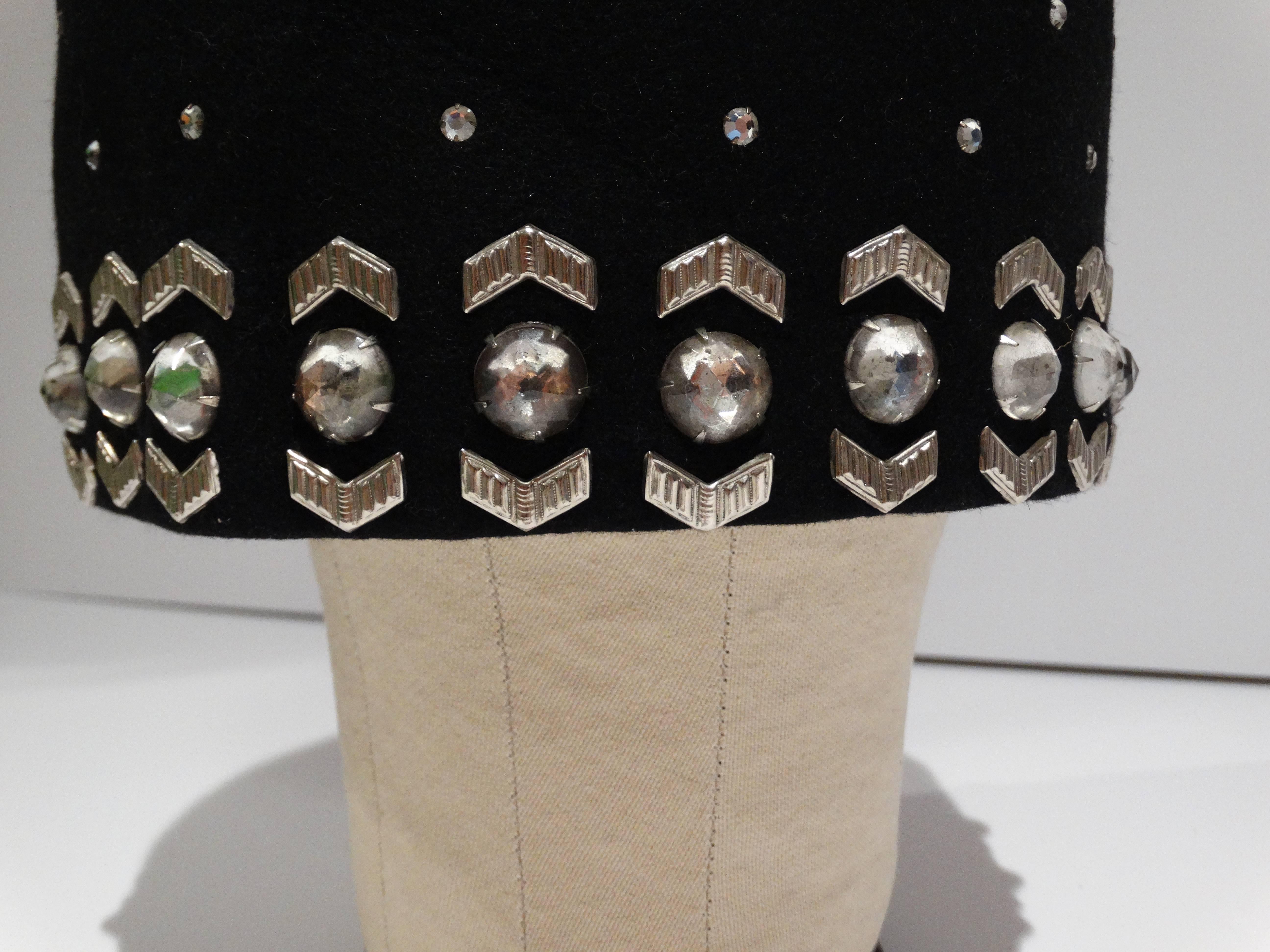 1960s Yves Saint Laurent  Black Felt Hat with Rhinestones 1