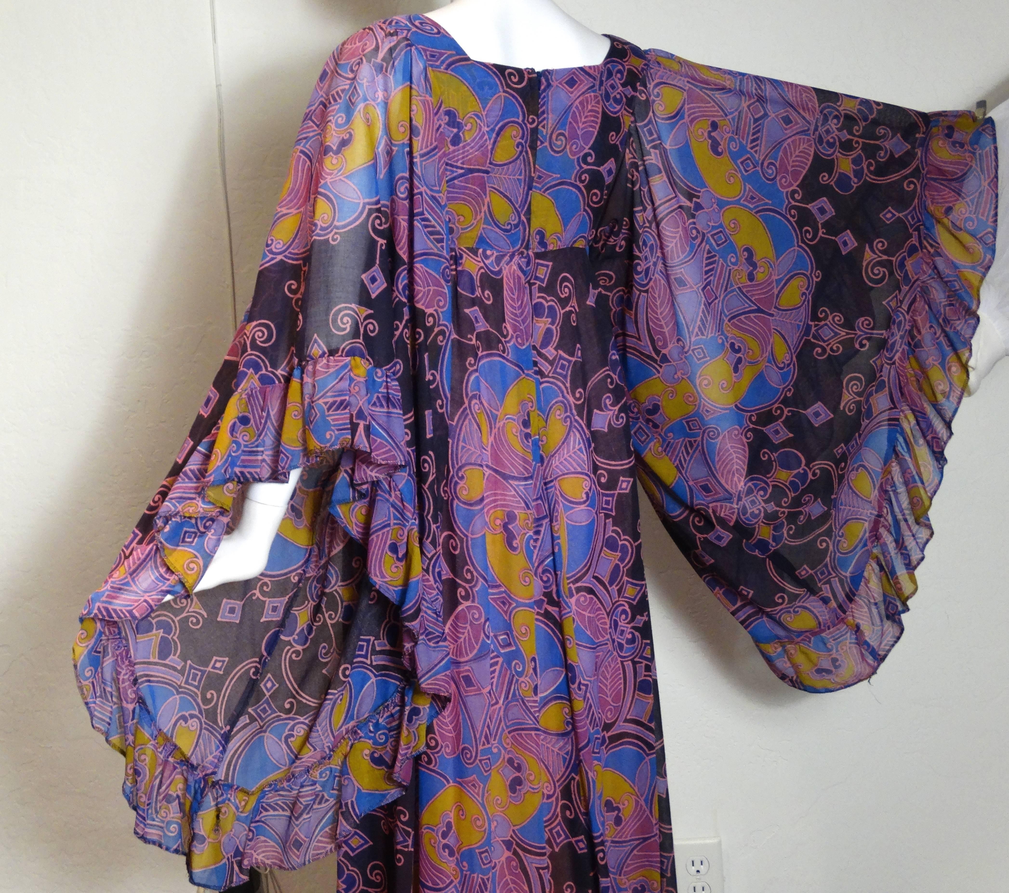Women's David Silverman Bohemian Angel Wing Maxi Dress, 1970s 