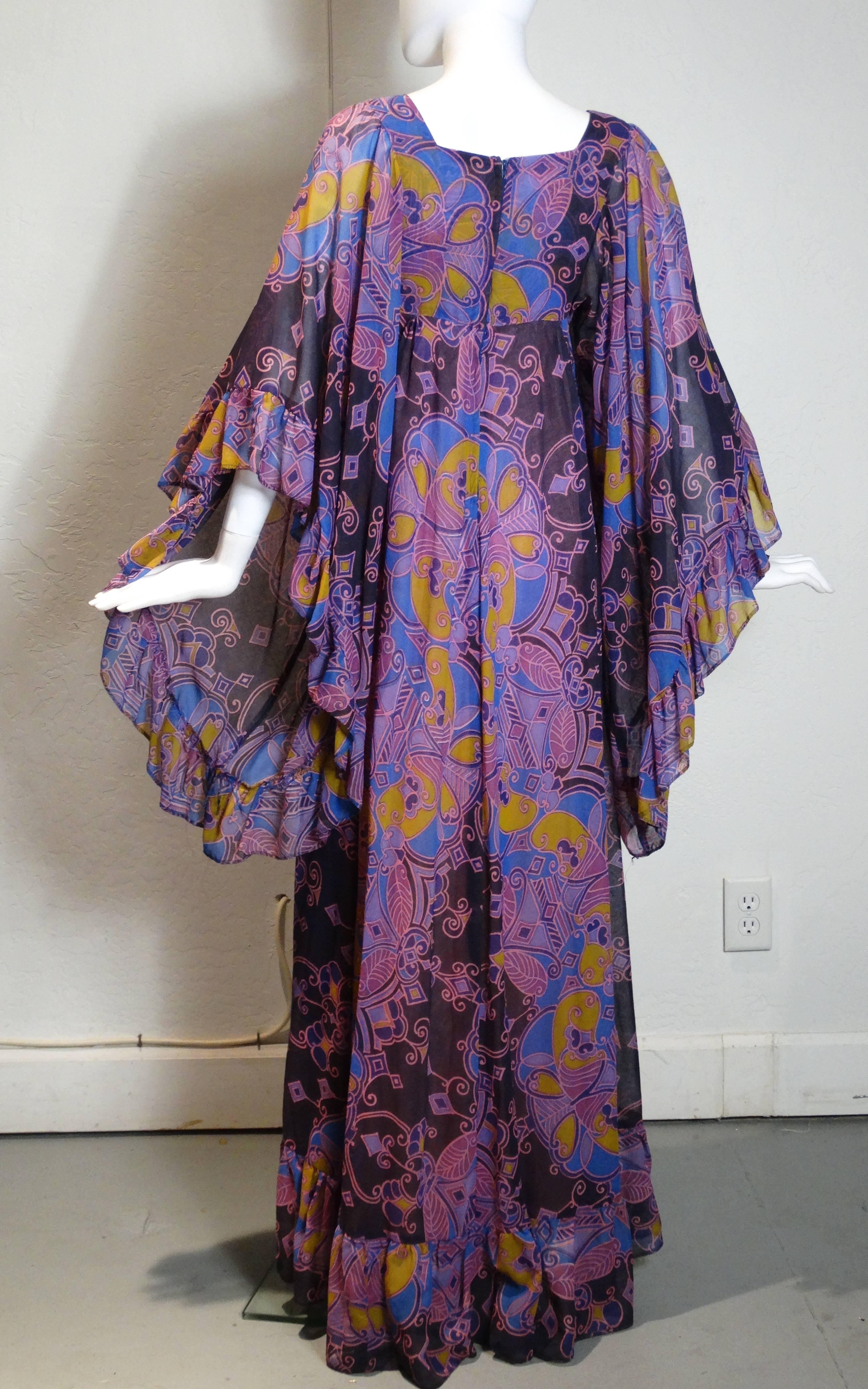David Silverman Bohemian Angel Wing Maxi Dress, 1970s  In Excellent Condition In Scottsdale, AZ