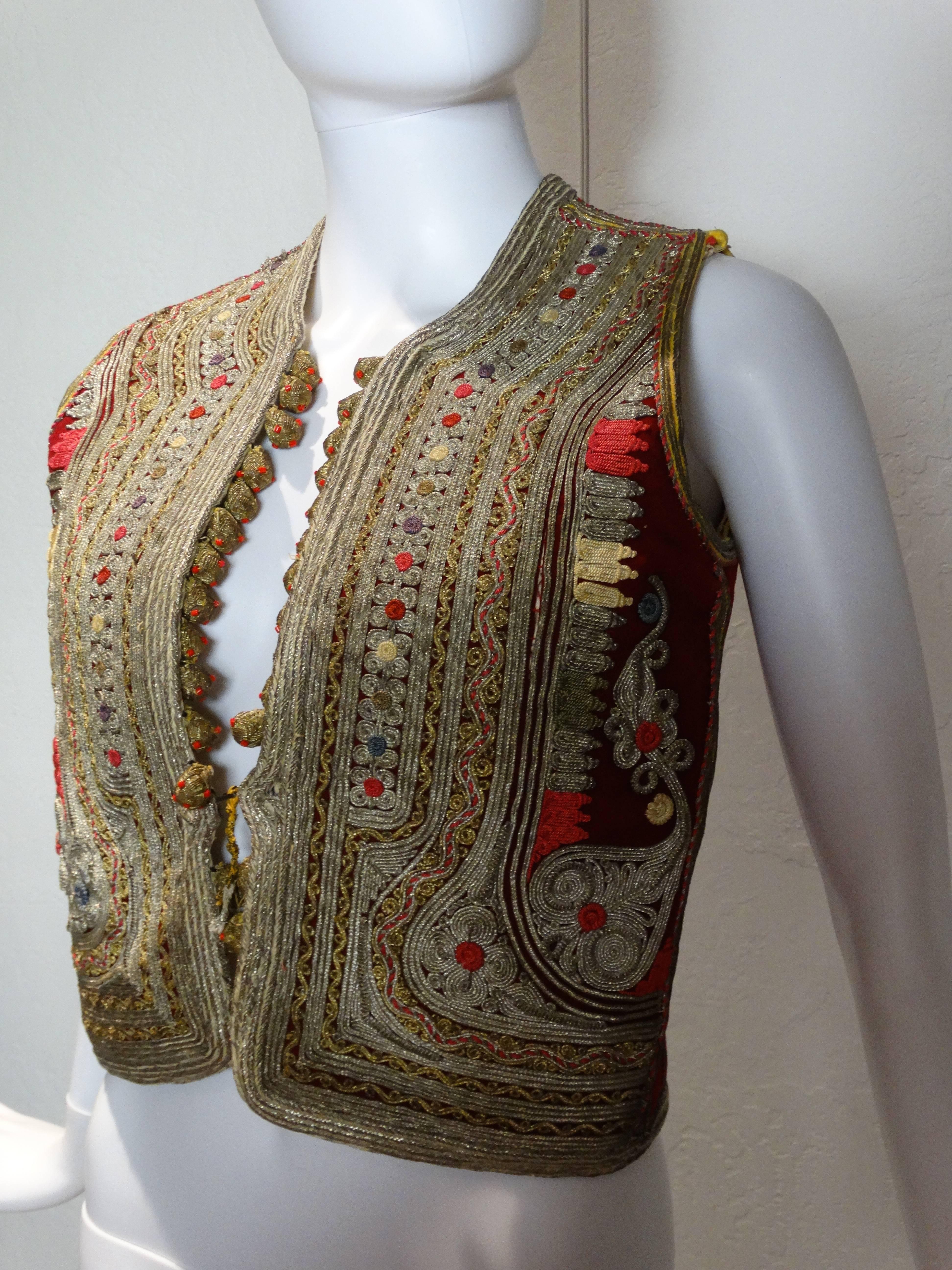 19th c. Antique Ottoman Gold Thread Embroidered Vest  In Excellent Condition In Scottsdale, AZ