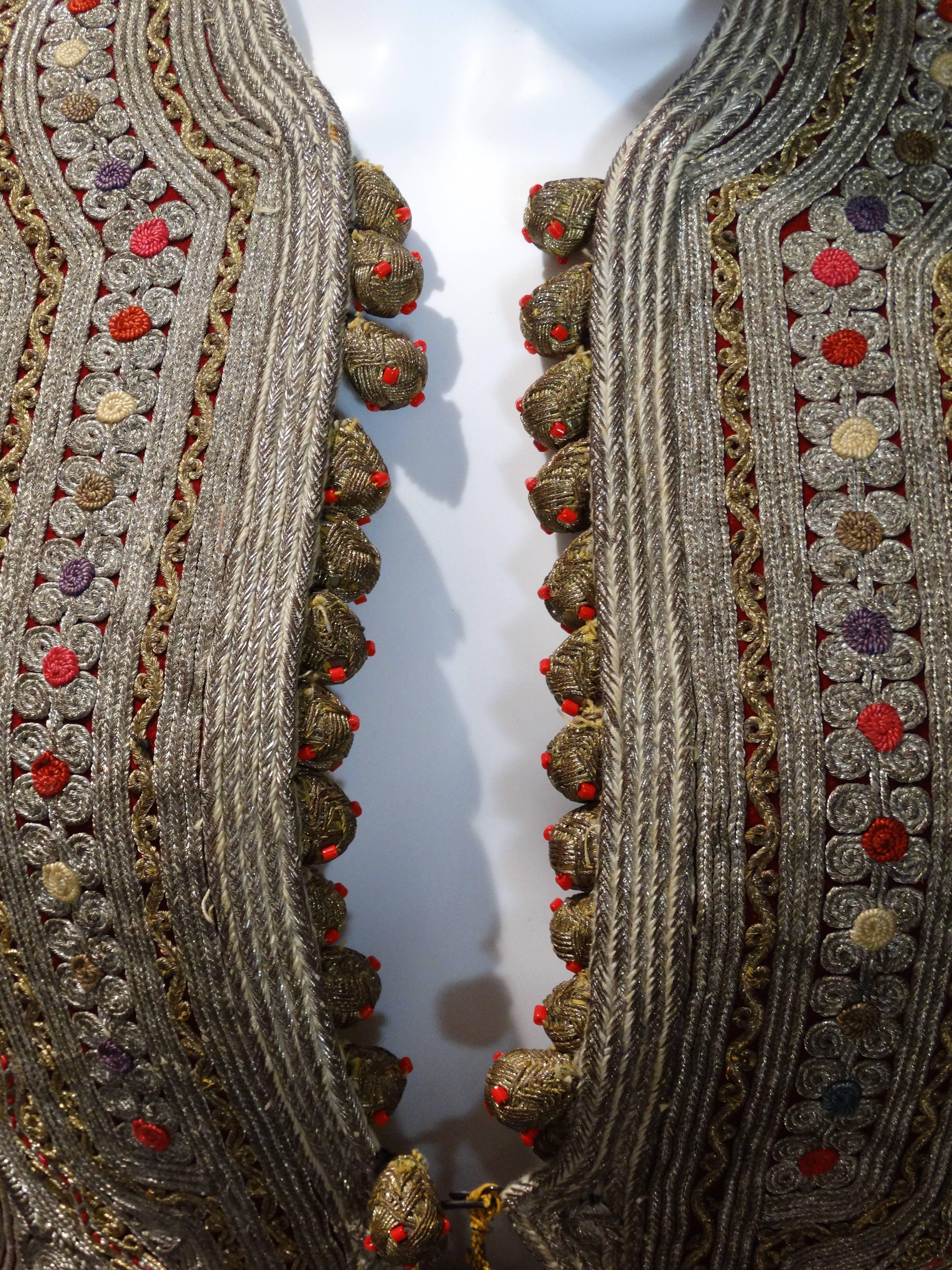 19th c. Antique Ottoman Gold Thread Embroidered Vest  1