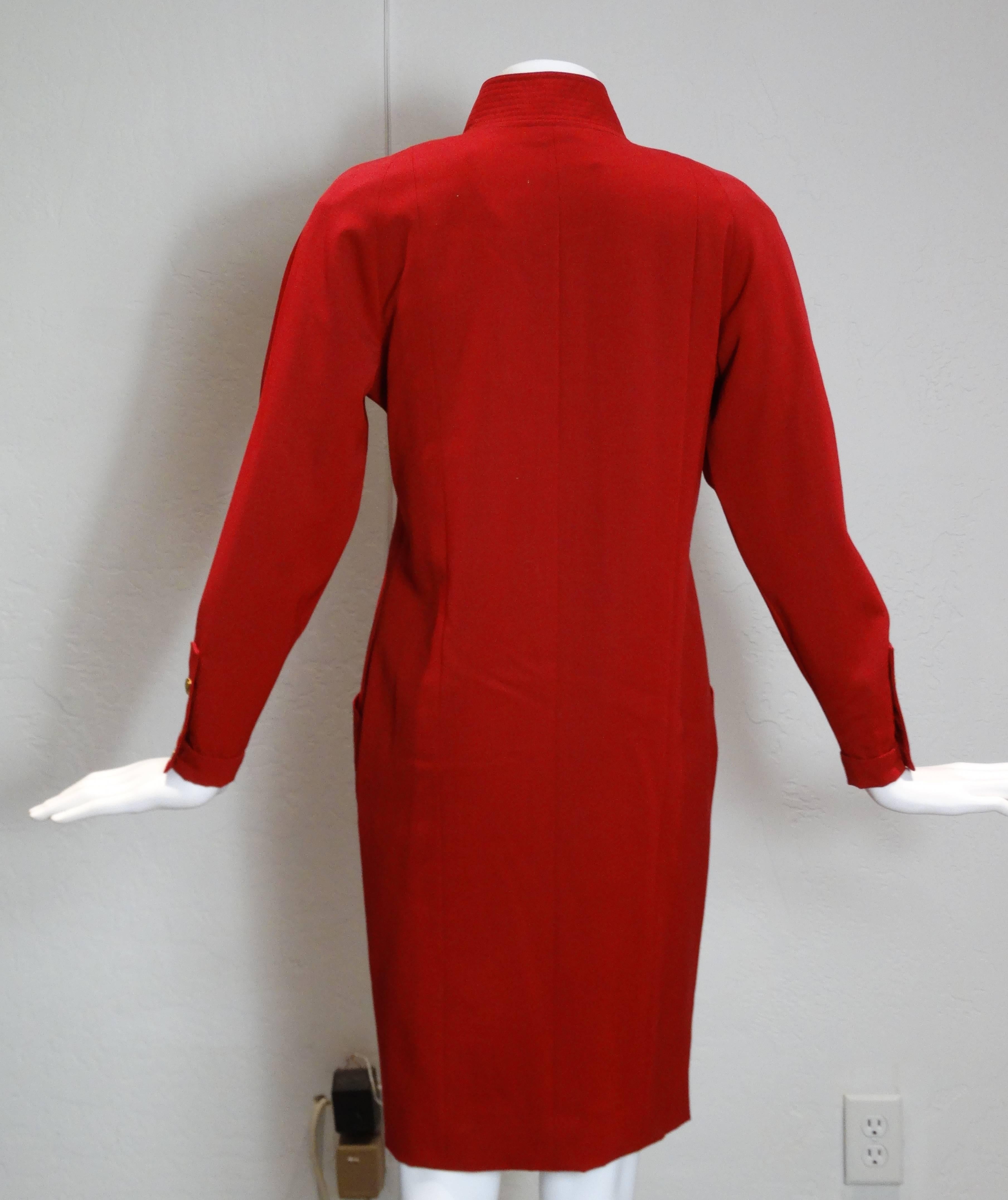 Women's 1980s Chanel Red Dress with Coco Buttons 