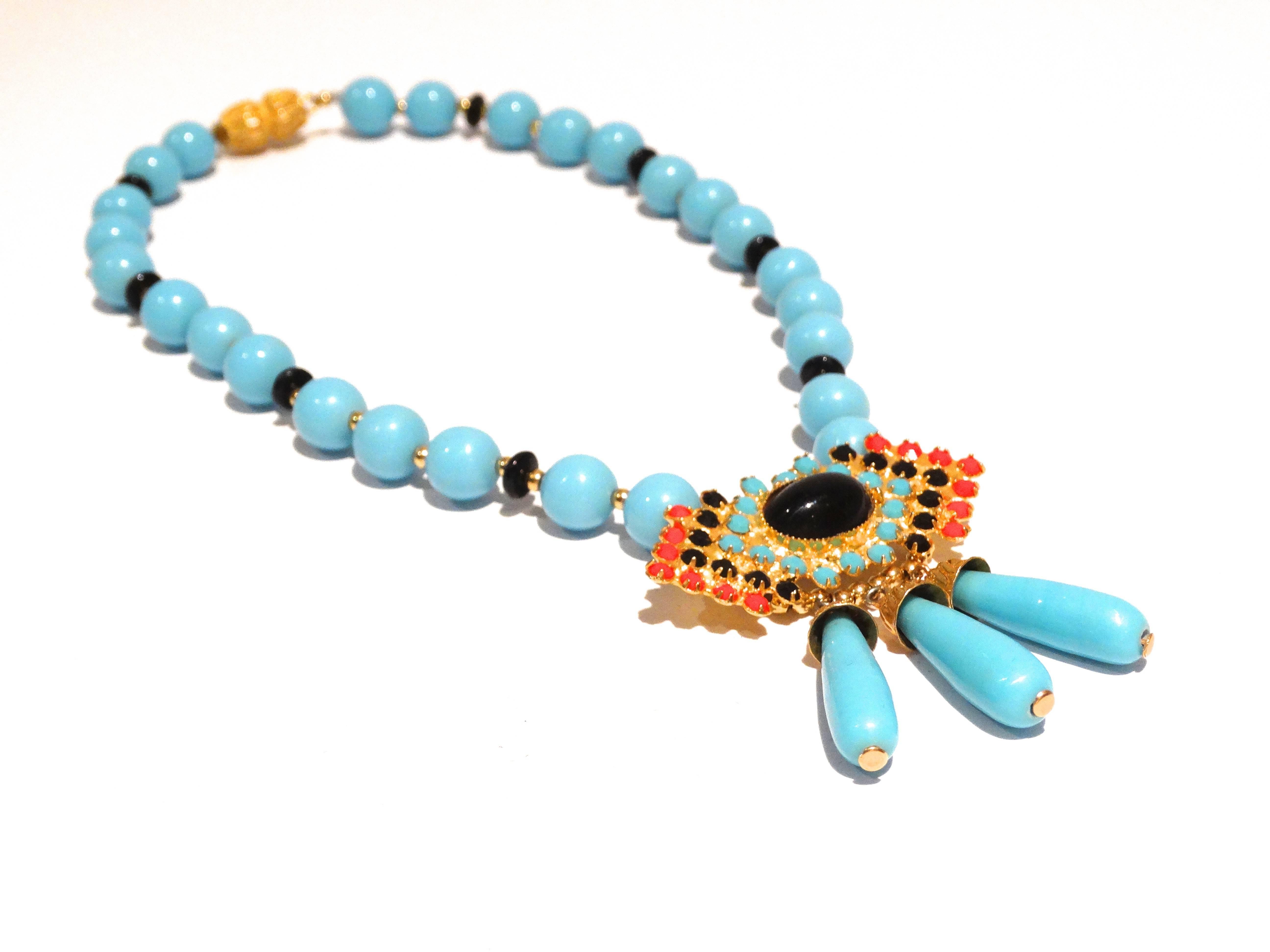 1970s William de Lillo Turquoise Tribal Collar Necklace  In Excellent Condition In Scottsdale, AZ