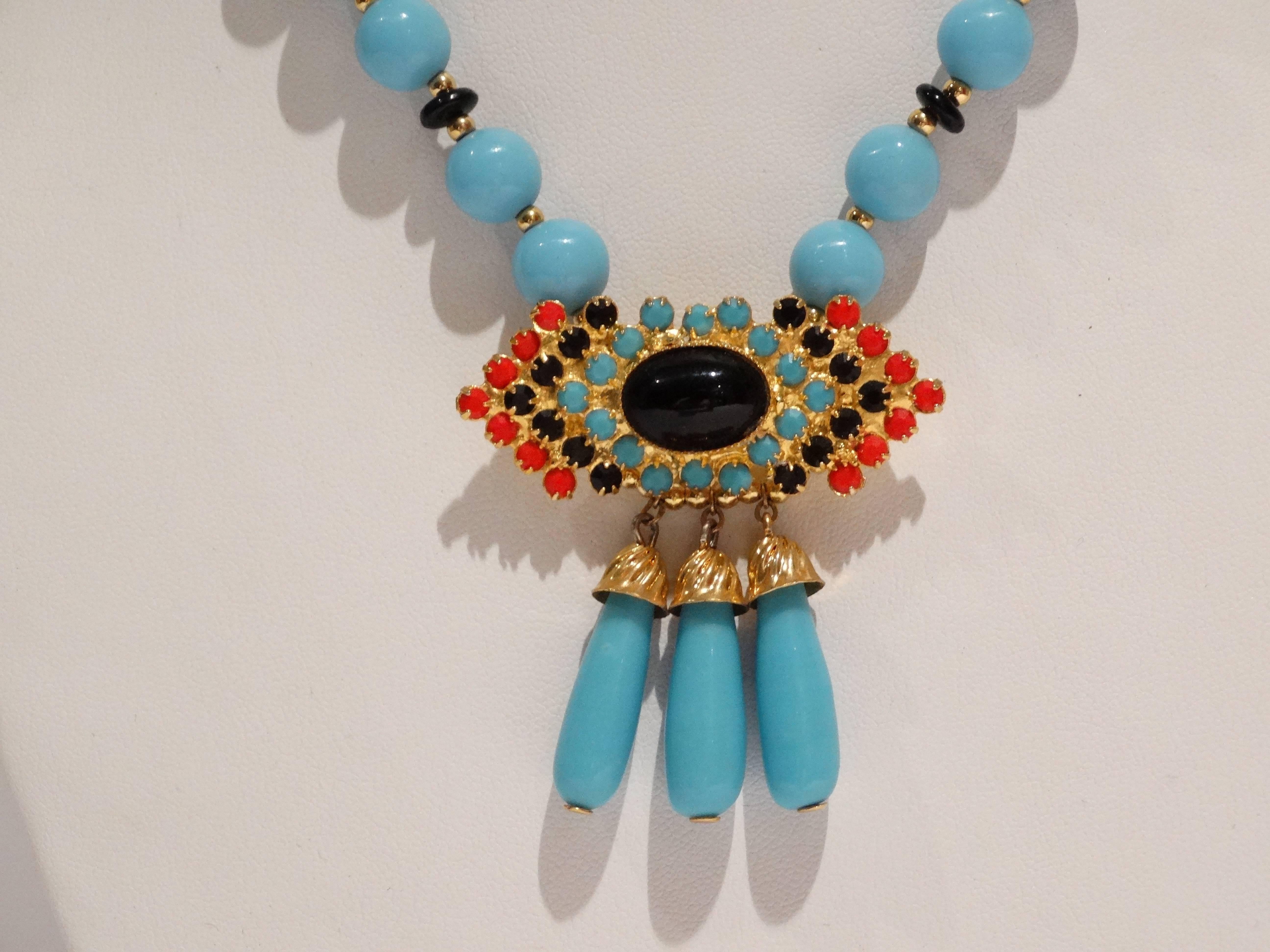 1970s William de Lillo Turquoise Tribal Collar Necklace  2