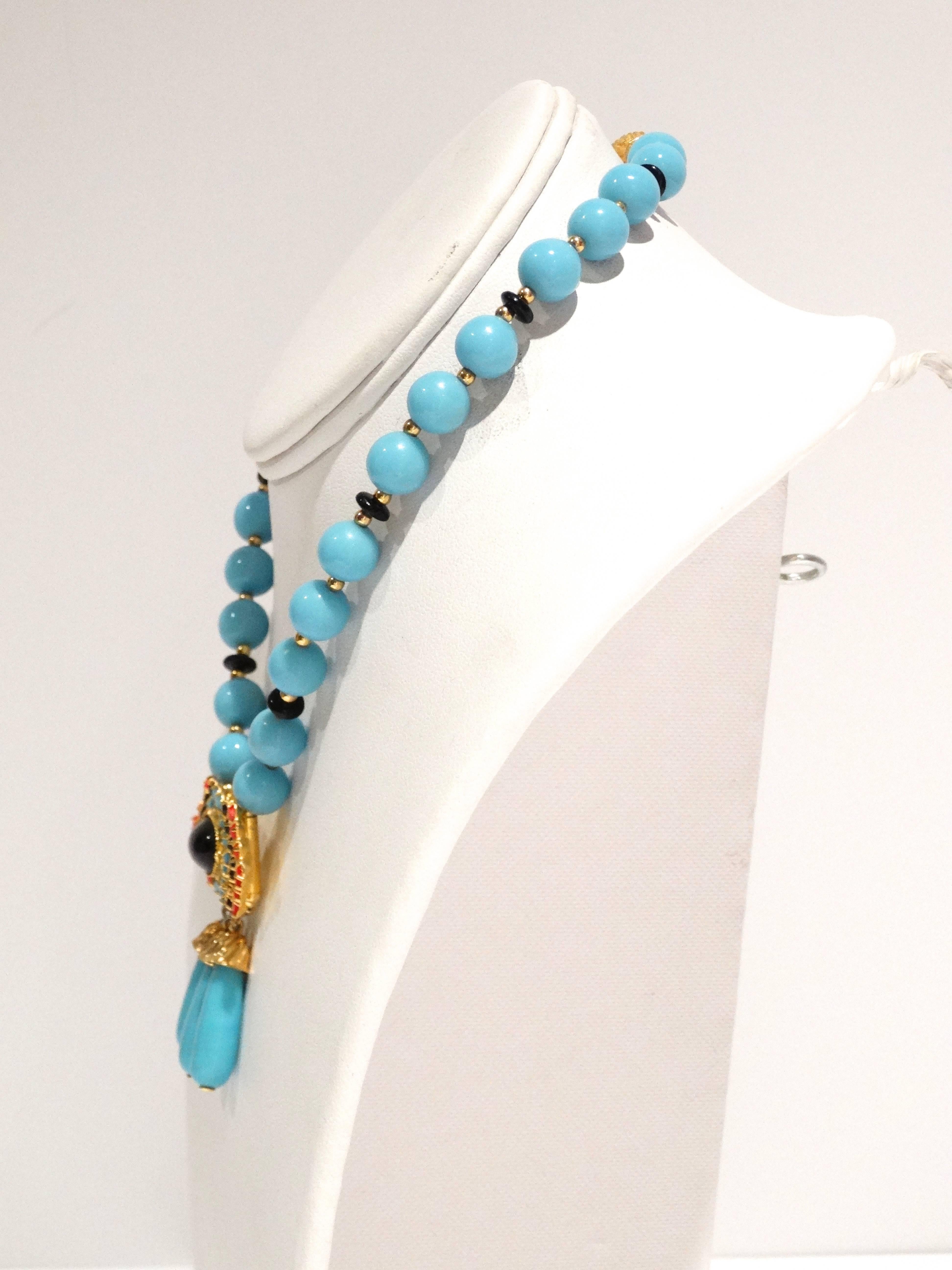Women's 1970s William de Lillo Turquoise Tribal Collar Necklace 