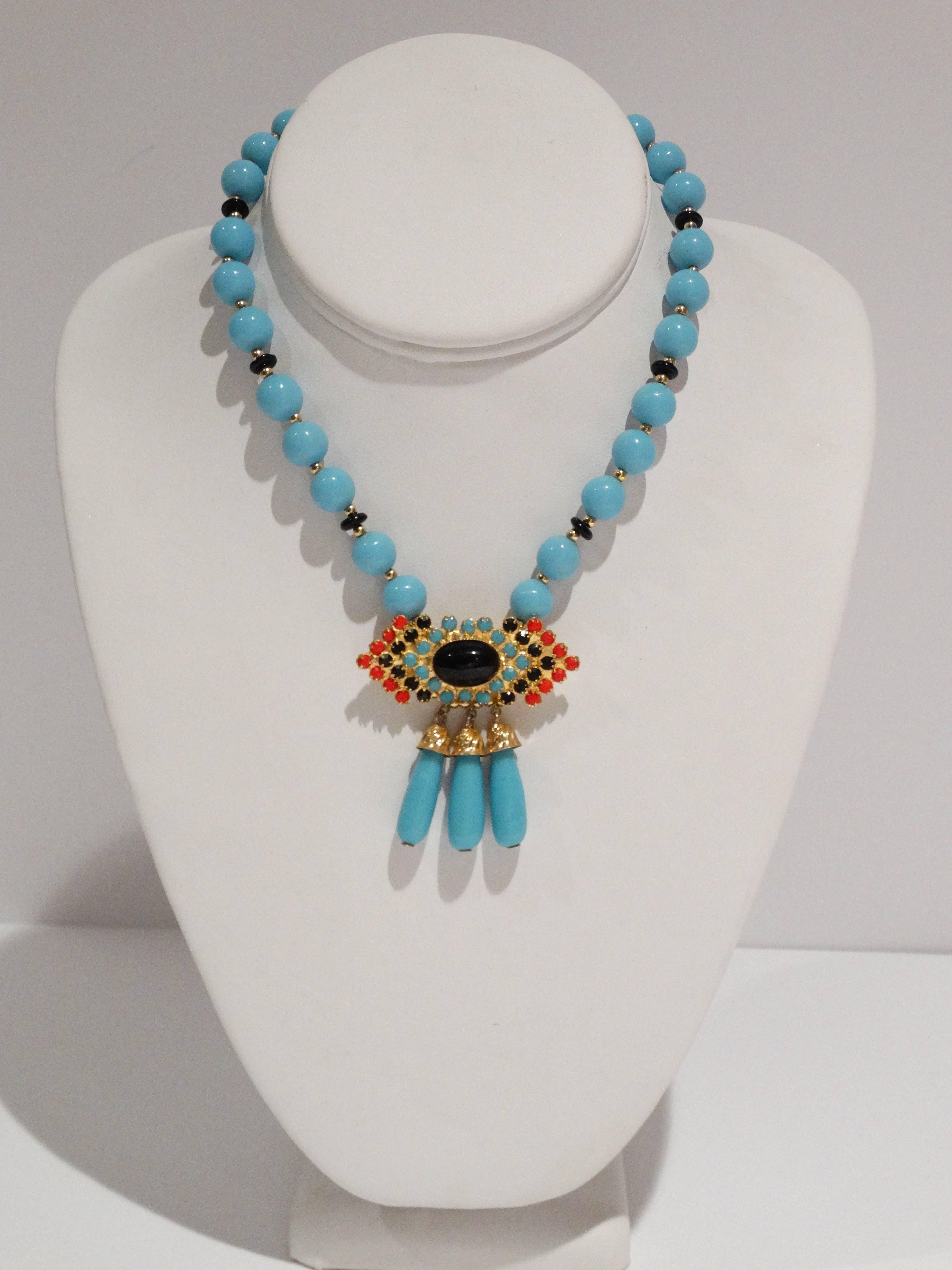 1970s William de Lillo Turquoise Tribal Collar Necklace  1
