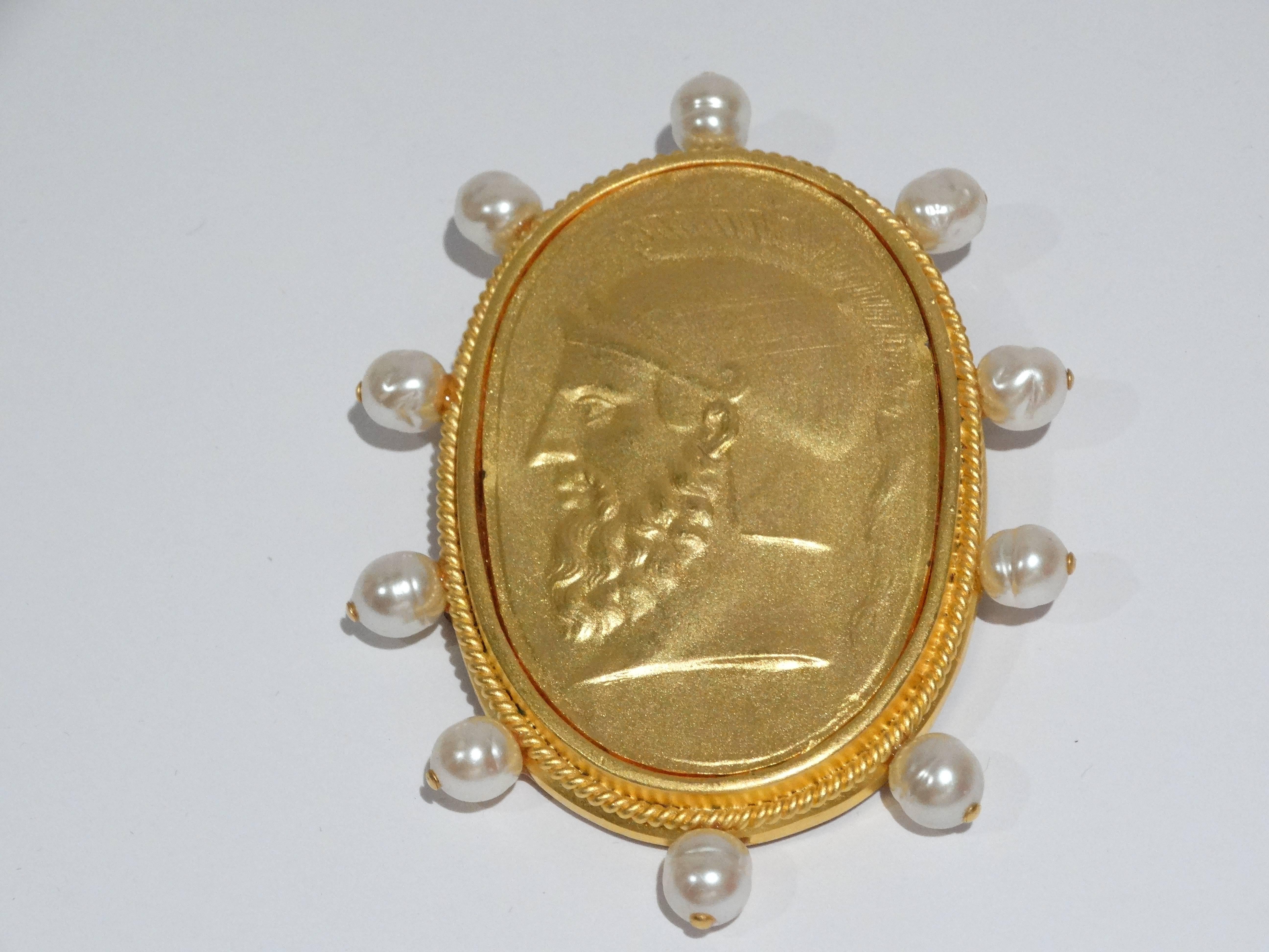 1980s Linda Levinson Trojan Brooch w Fresh Water Pearls  1