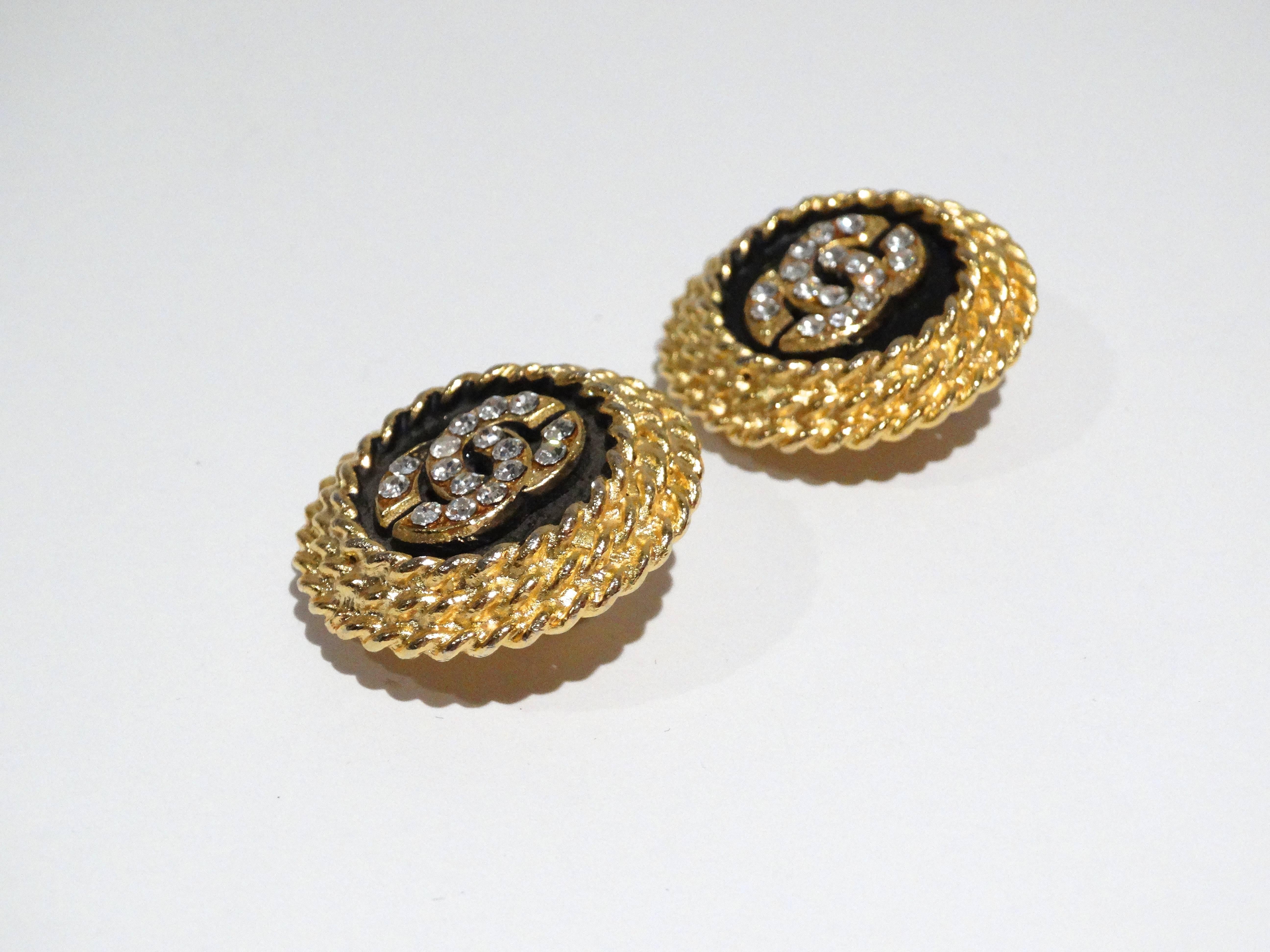 1990s Chanel Rhinestone Clip Earrings  1