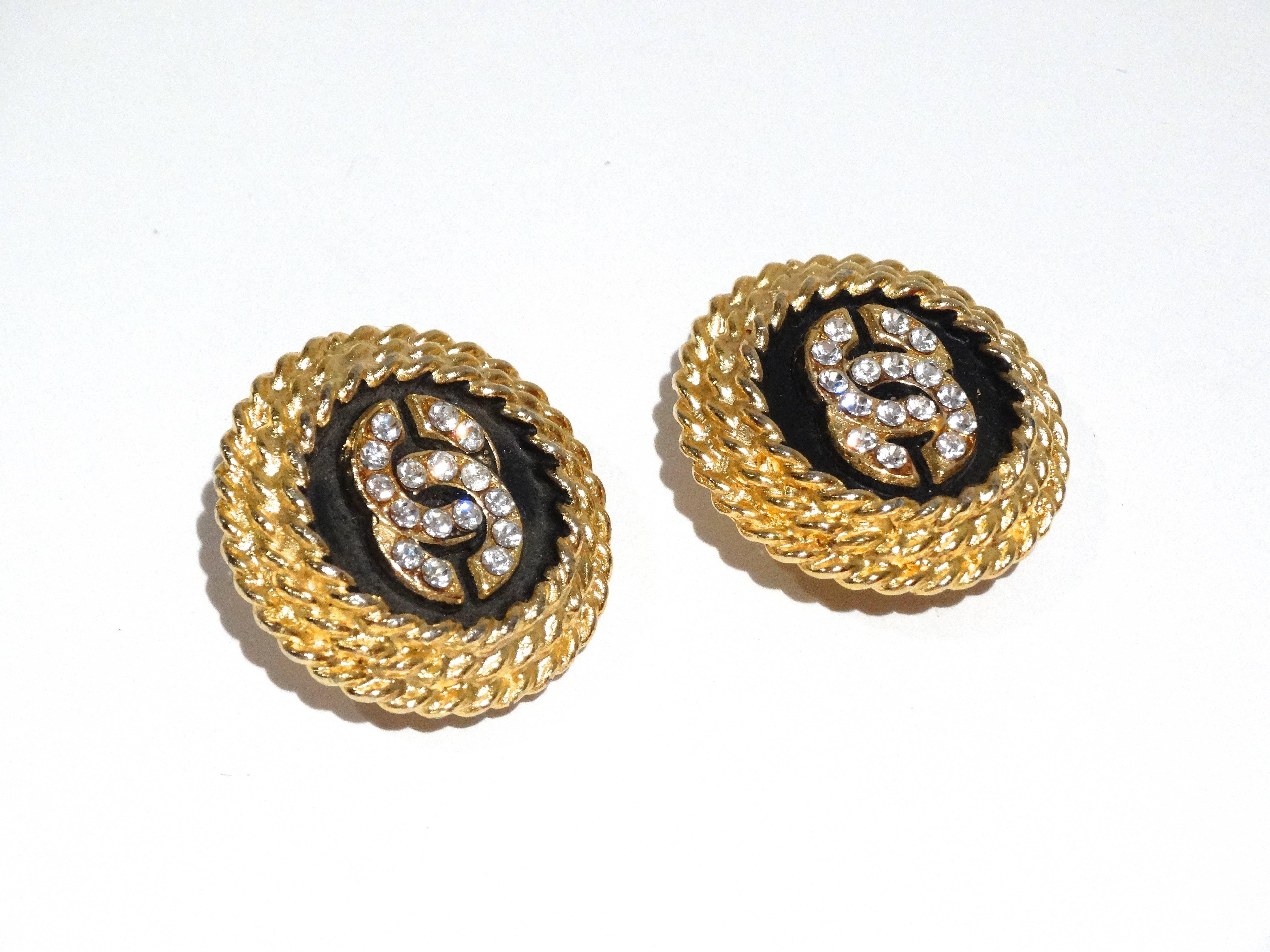 1990s Chanel Rhinestone Clip Earrings  4