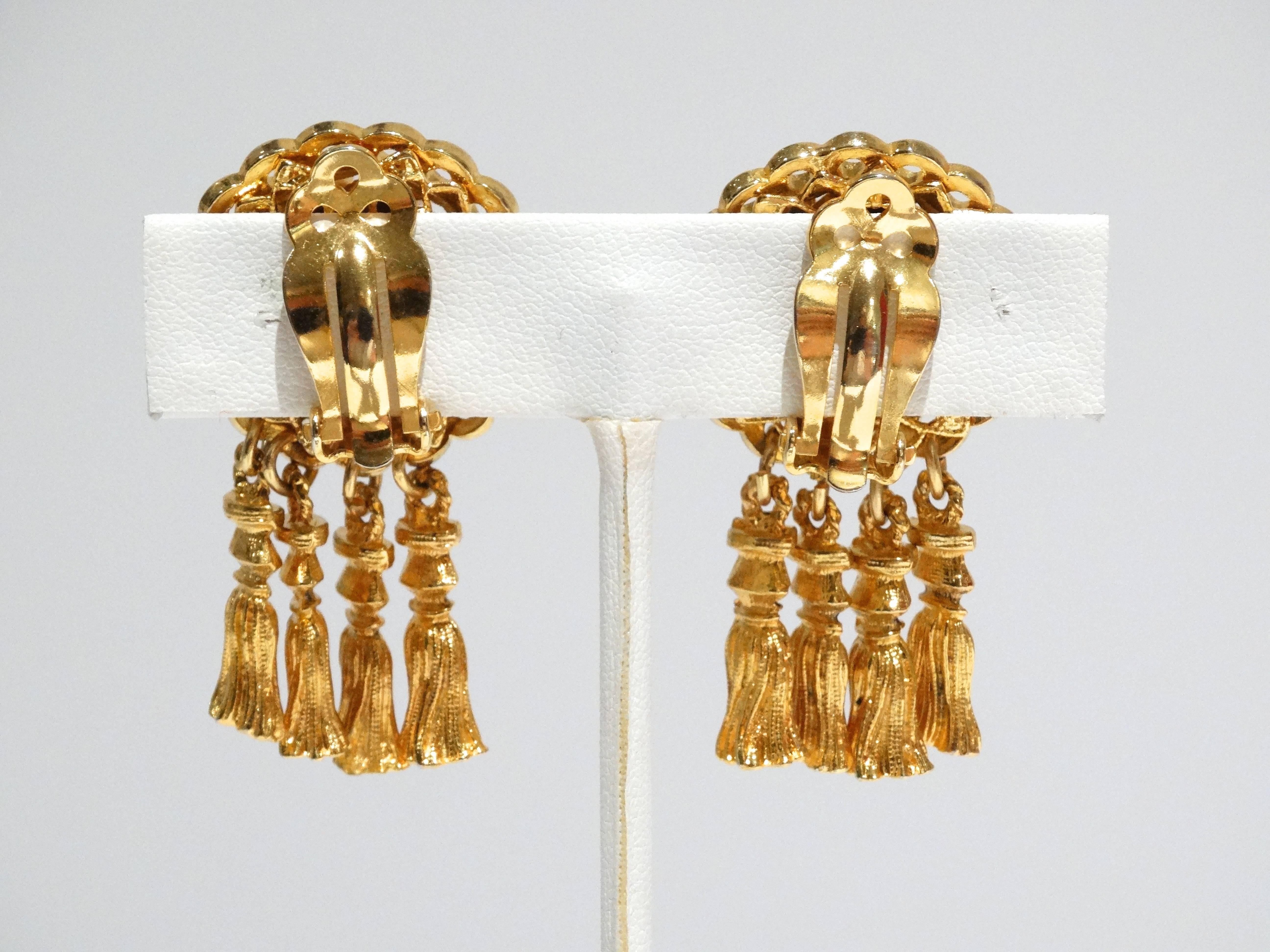 1970s William de Lillo Gold Gilt Tassel Earrings 2