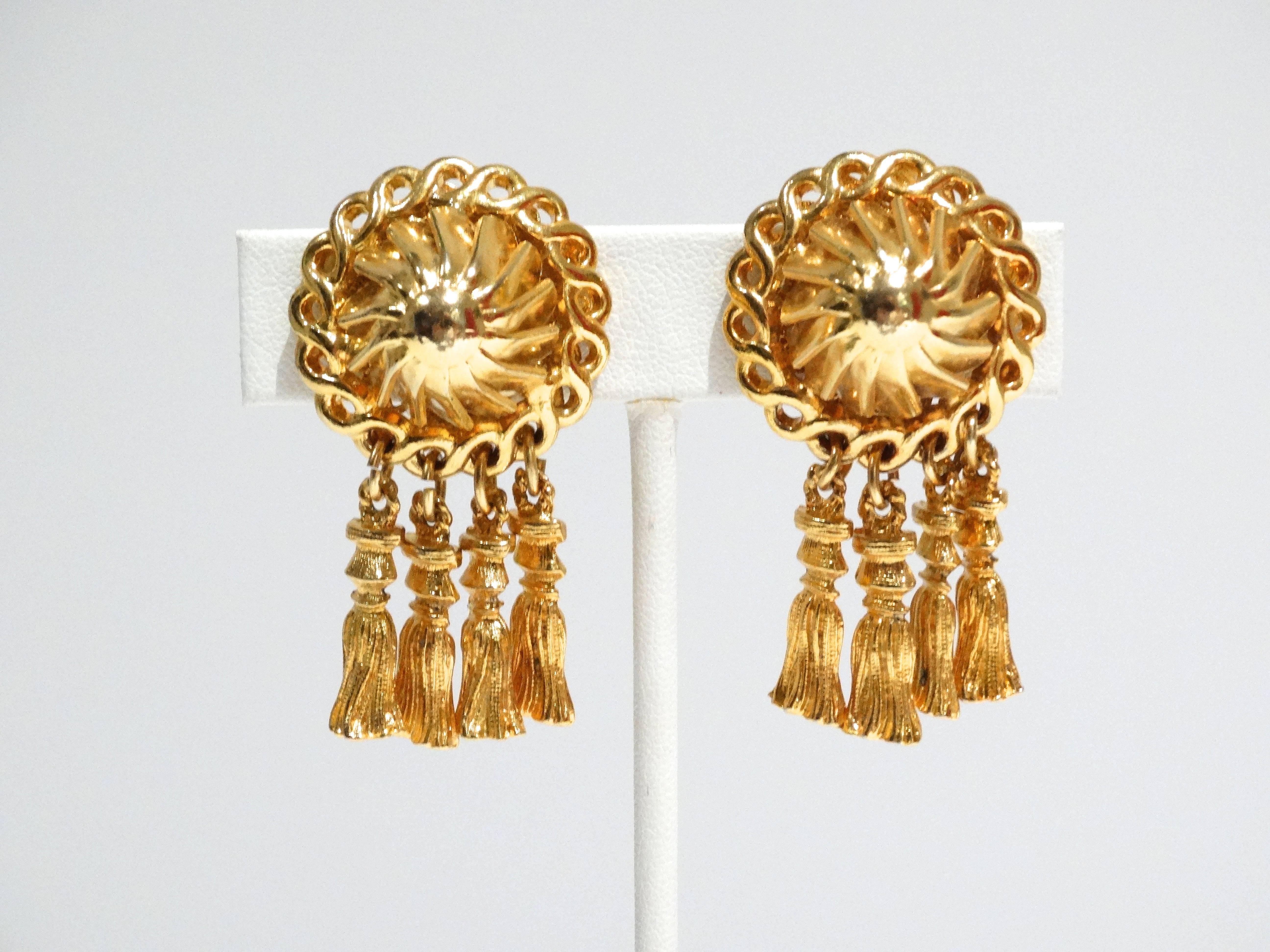 1970s William de Lillo Gold Gilt Tassel Earrings 1