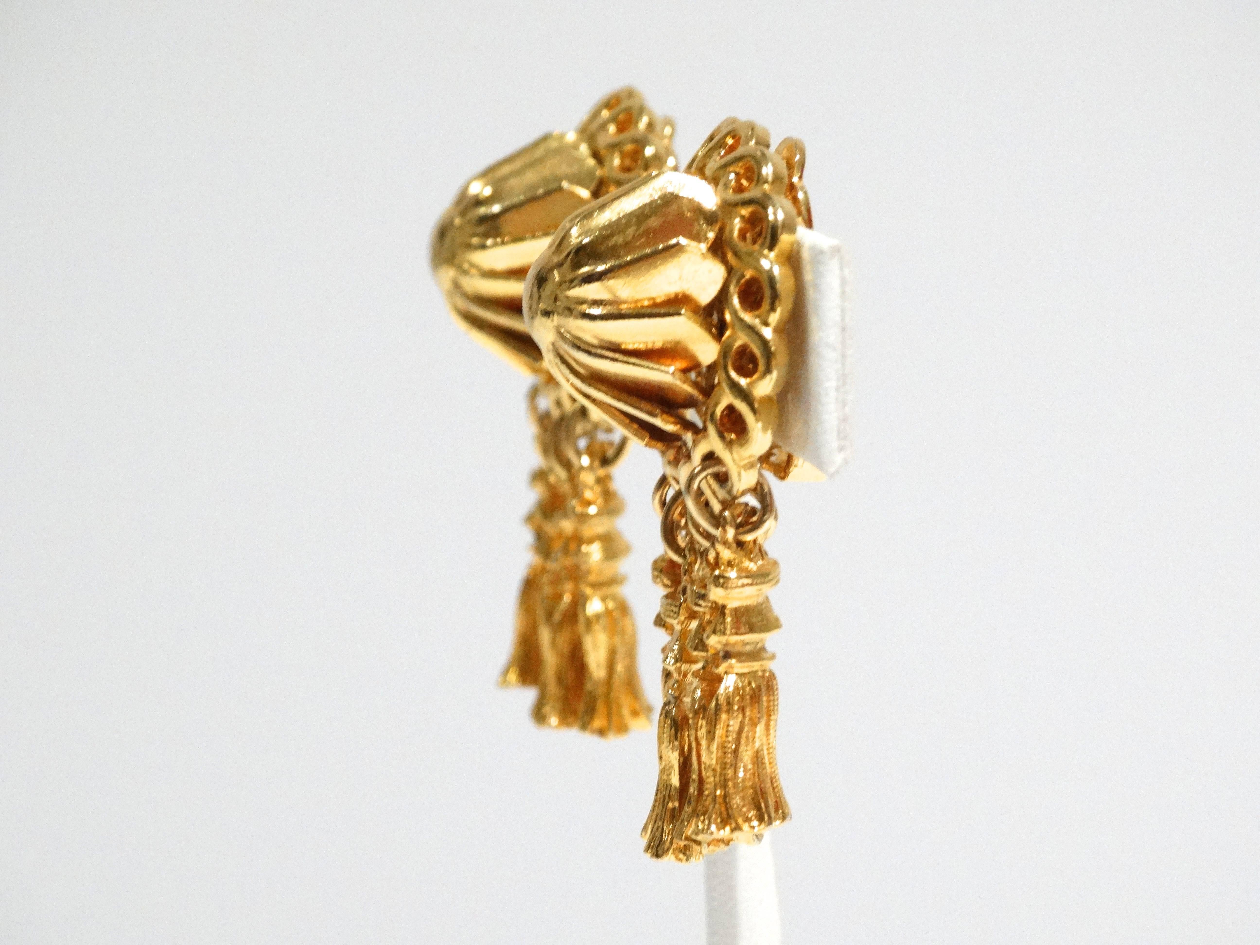 Women's 1970s William de Lillo Gold Gilt Tassel Earrings